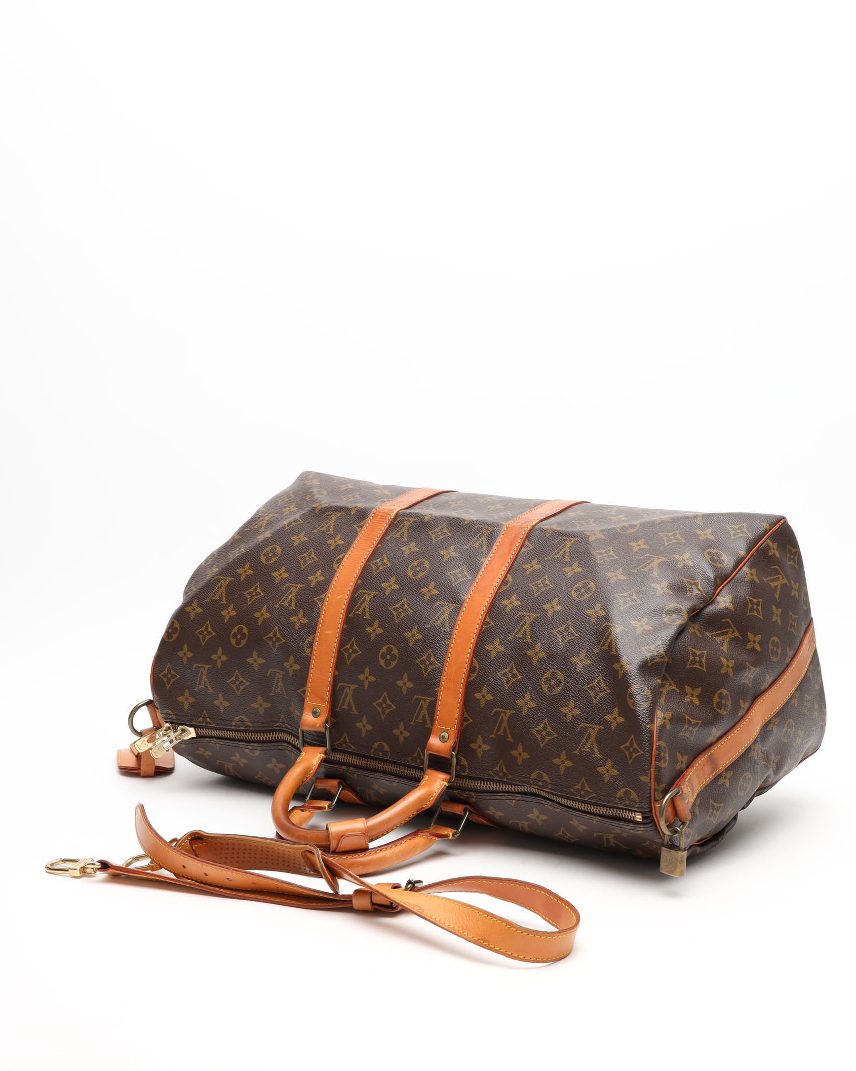 Pre-owned Louis Vuitton Monogram Keepall Bandoulière Weekend Bag In Brown