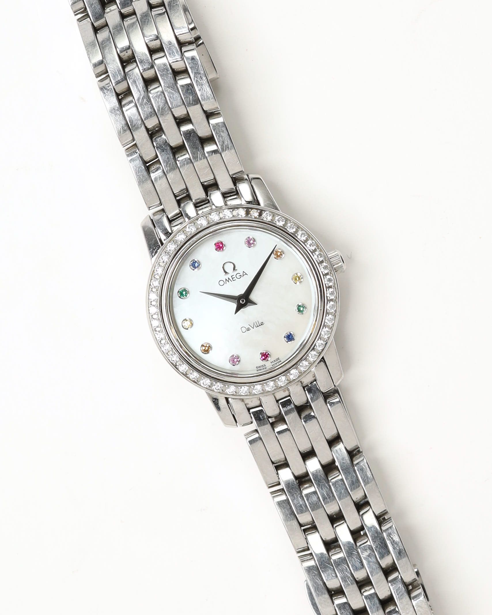 Omega Lady-de Ville 22mm Ref 4575.77 Diamond Watch In Silver