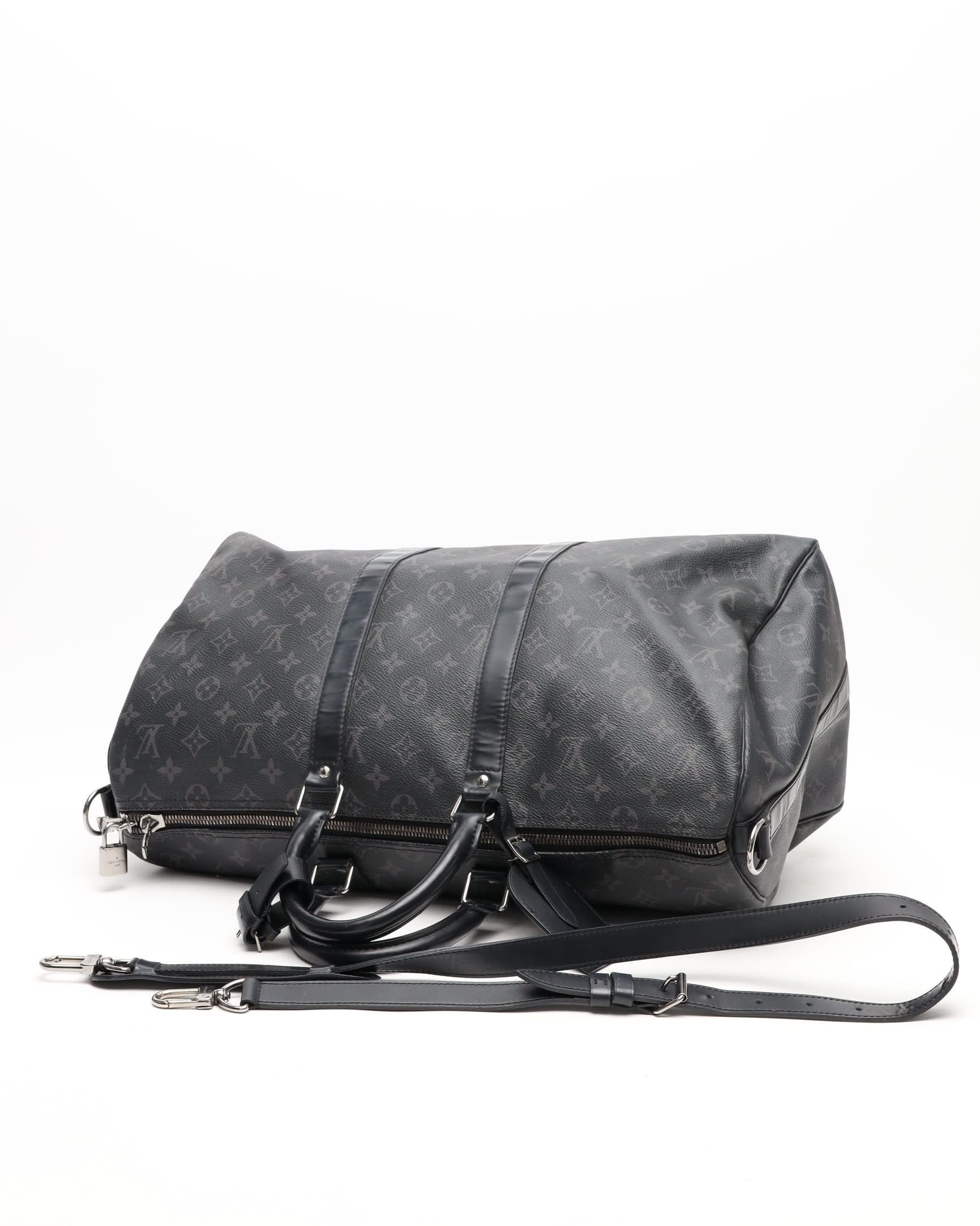 Pre-owned Louis Vuitton Monogram Eclipse Keepall Bandouliere 45 Weekend Bag In Black