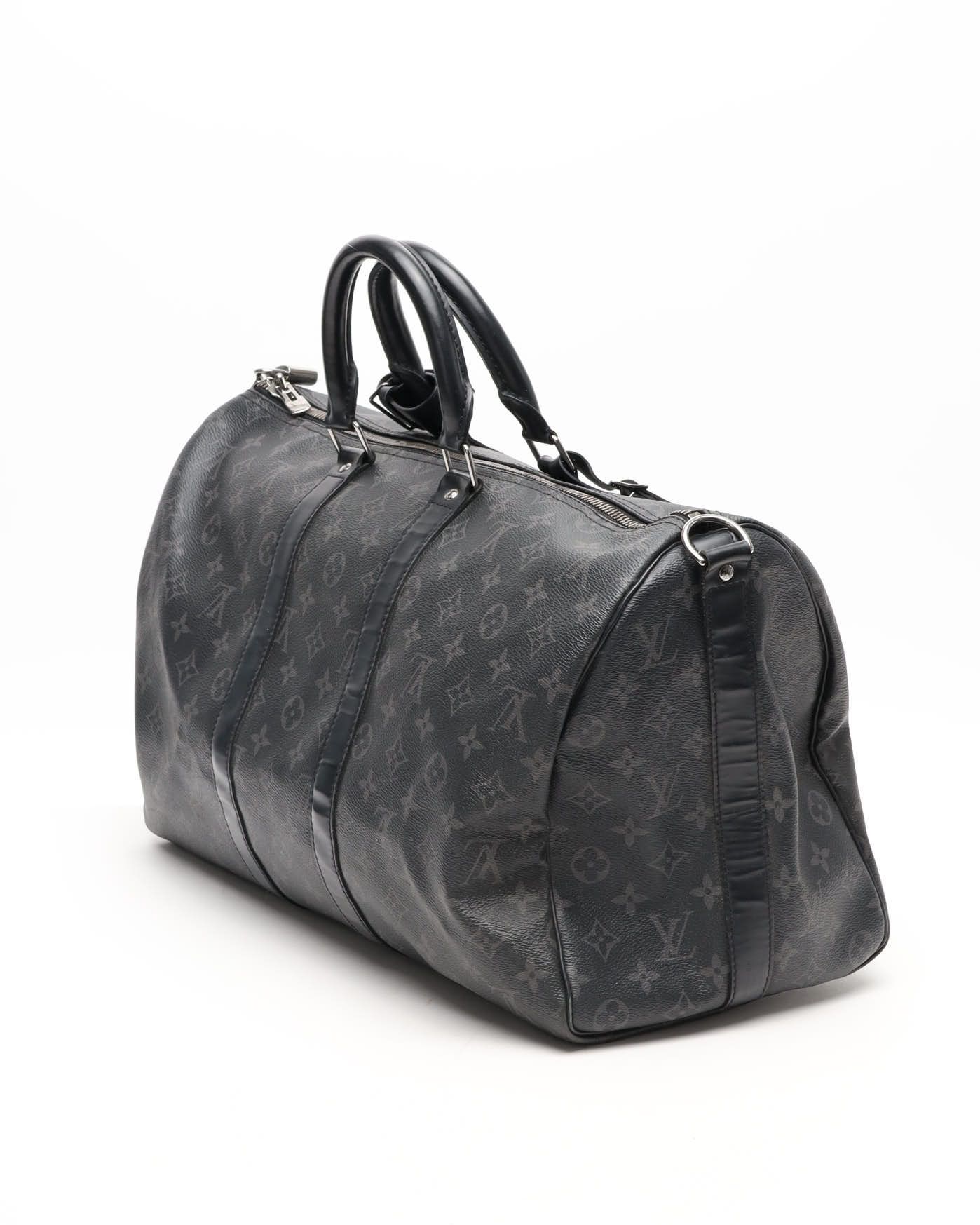 Pre-owned Louis Vuitton Monogram Eclipse Keepall Bandouliere 45 Weekend Bag In Black