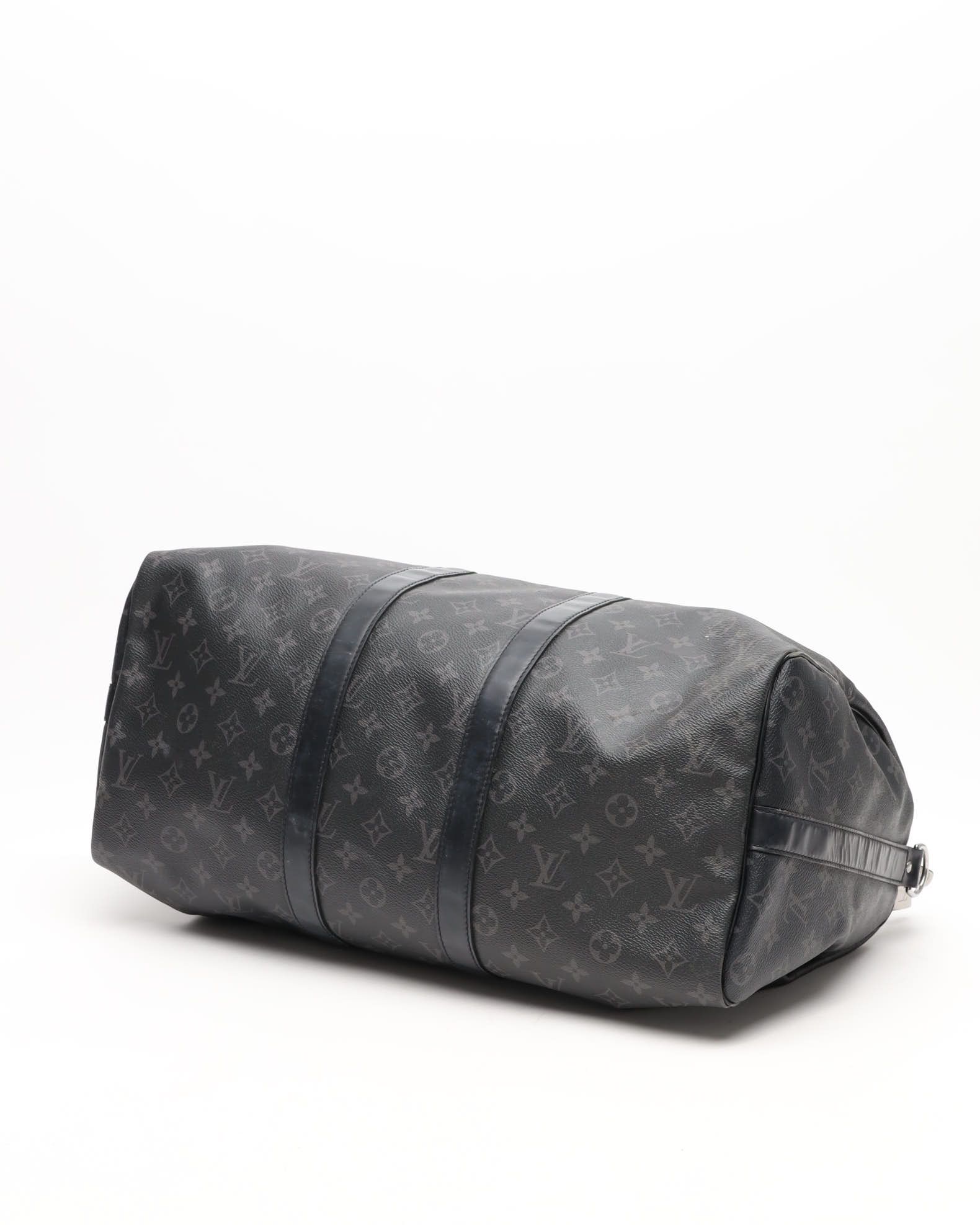 Pre-owned Louis Vuitton Monogram Eclipse Keepall Bandouliere 45 Weekend Bag In Black
