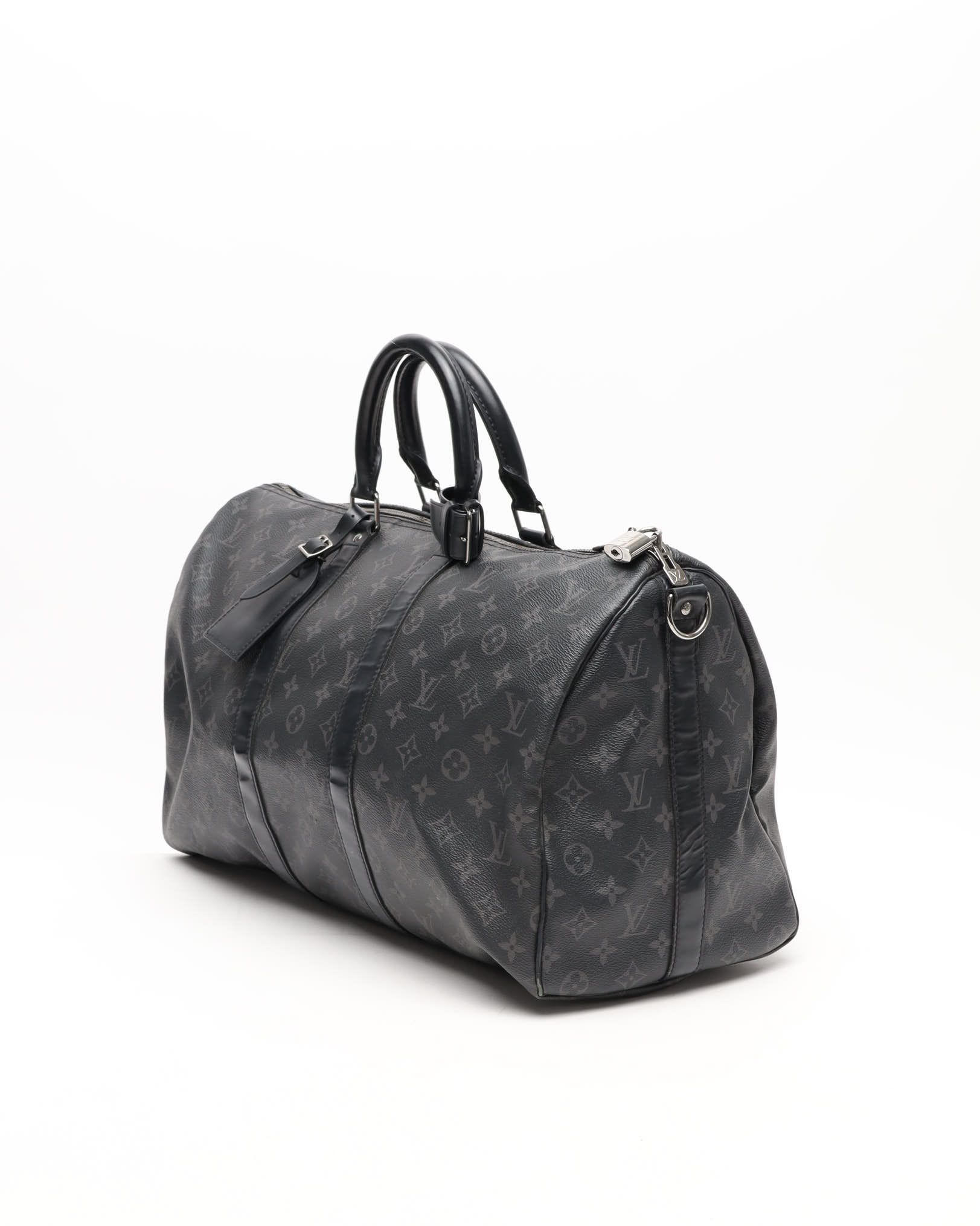 Pre-owned Louis Vuitton Monogram Eclipse Keepall Bandouliere 45 Weekend Bag In Black