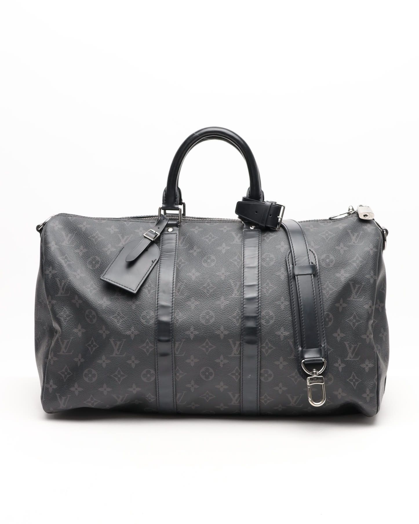 Pre-owned Louis Vuitton Monogram Eclipse Keepall Bandouliere 45 Weekend Bag In Black