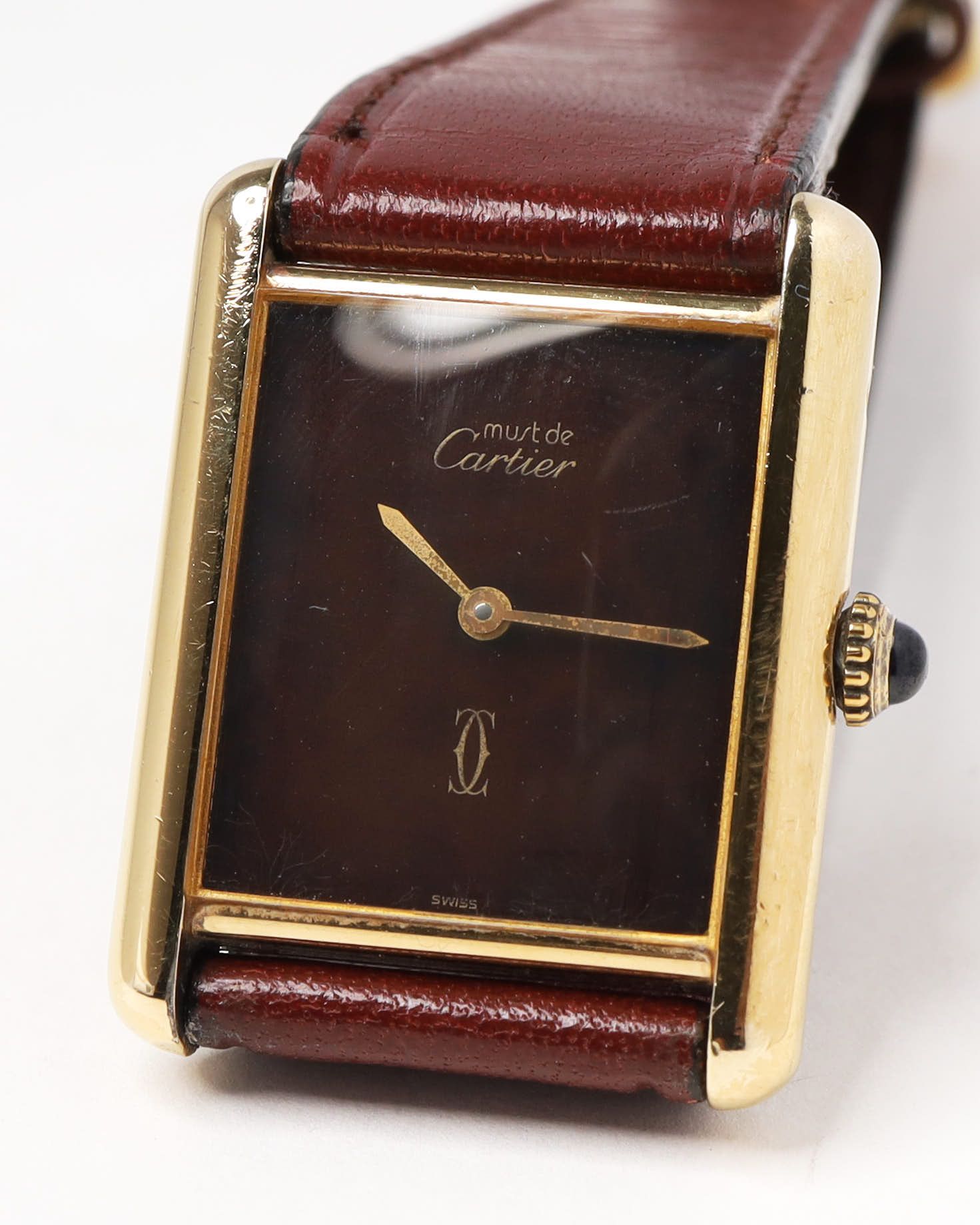 Cartier Tank Vermeil 23mm Rare Manual Watch In Brown