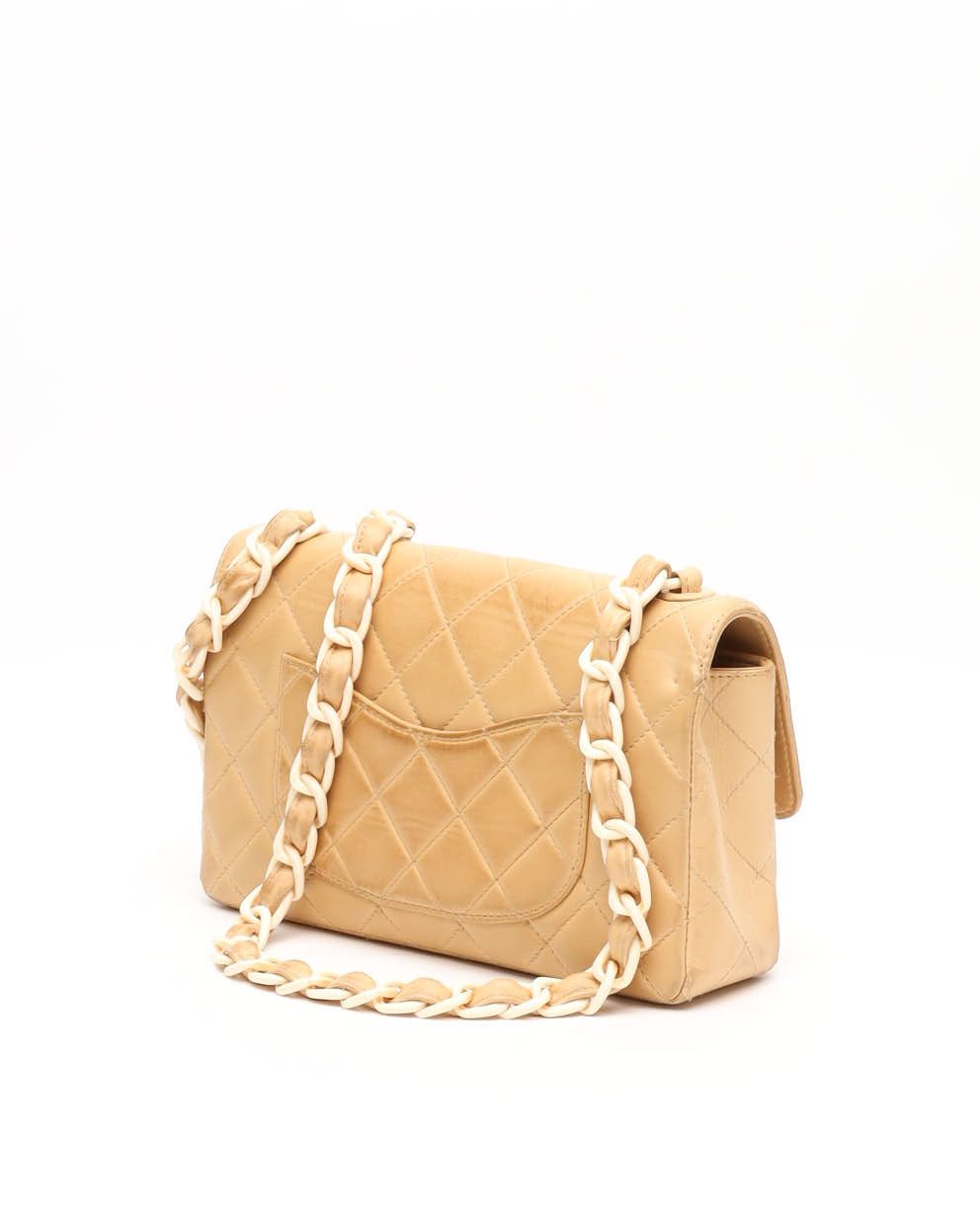 Pre-owned Chanel Classic Medium Plastic Chain Single Flap Bag In Sand
