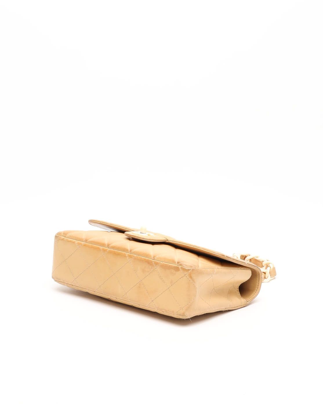 Pre-owned Chanel Classic Medium Plastic Chain Single Flap Bag In Sand
