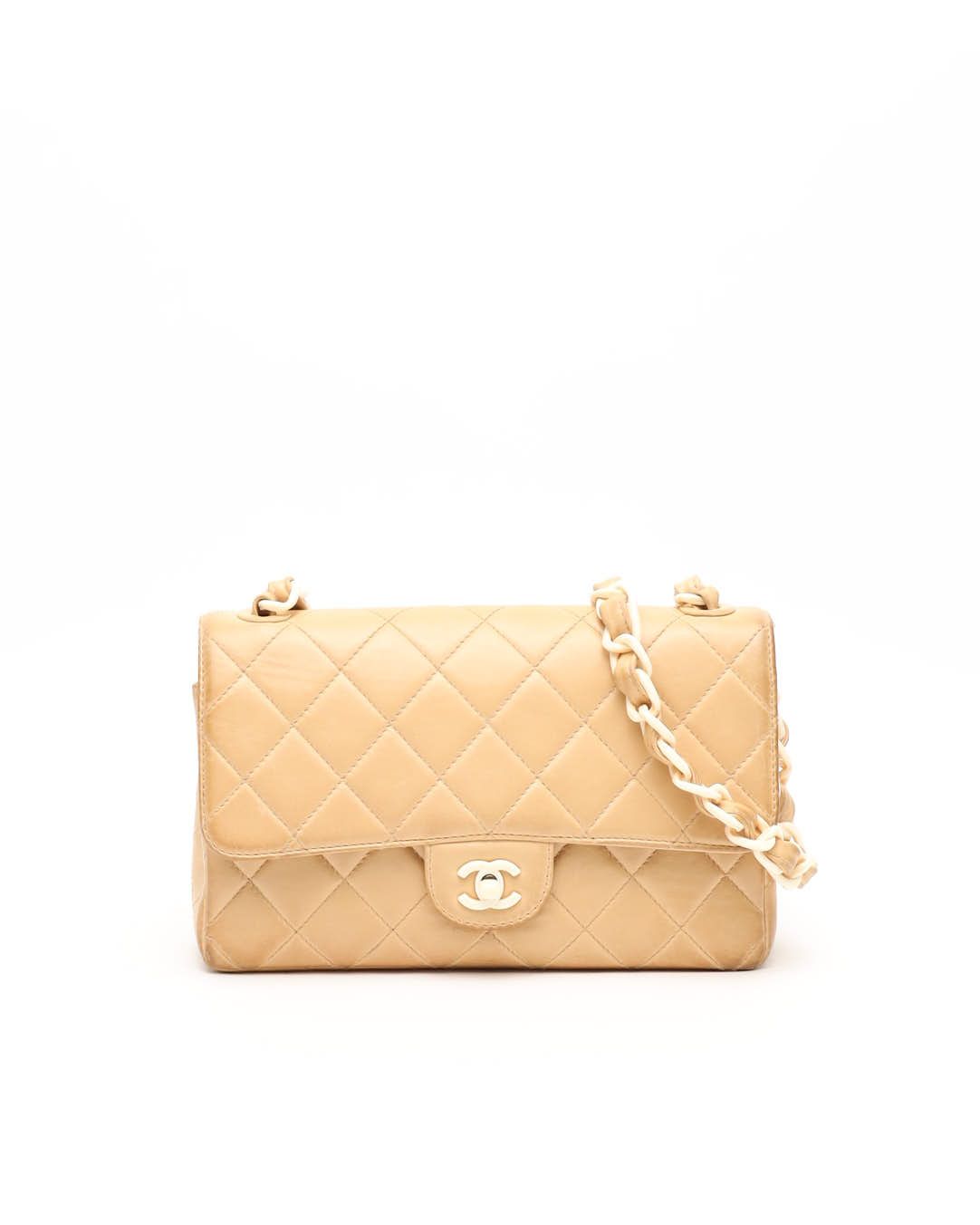 Pre-owned Chanel Classic Medium Plastic Chain Single Flap Bag In Sand