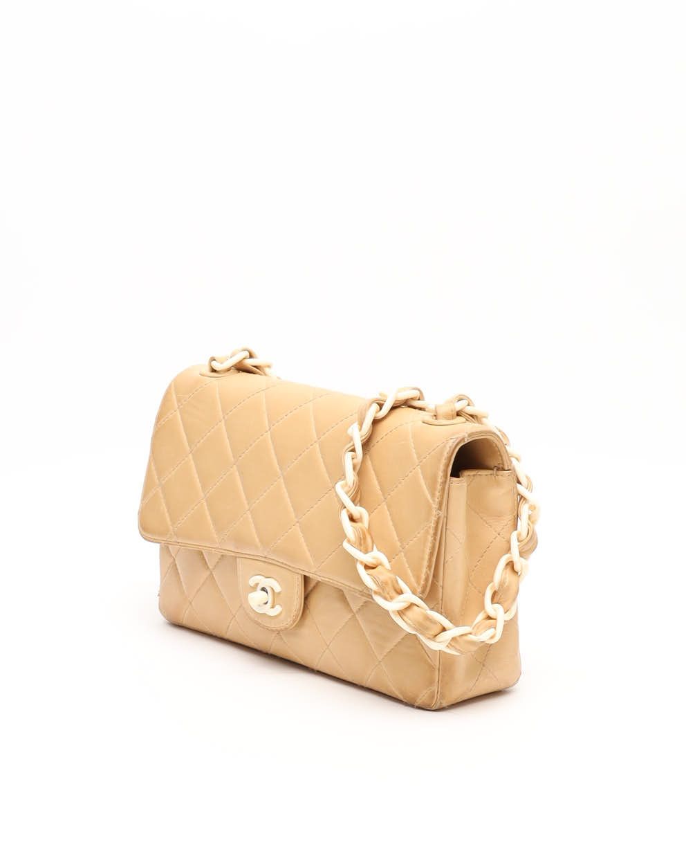 Pre-owned Chanel Classic Medium Plastic Chain Single Flap Bag In Sand