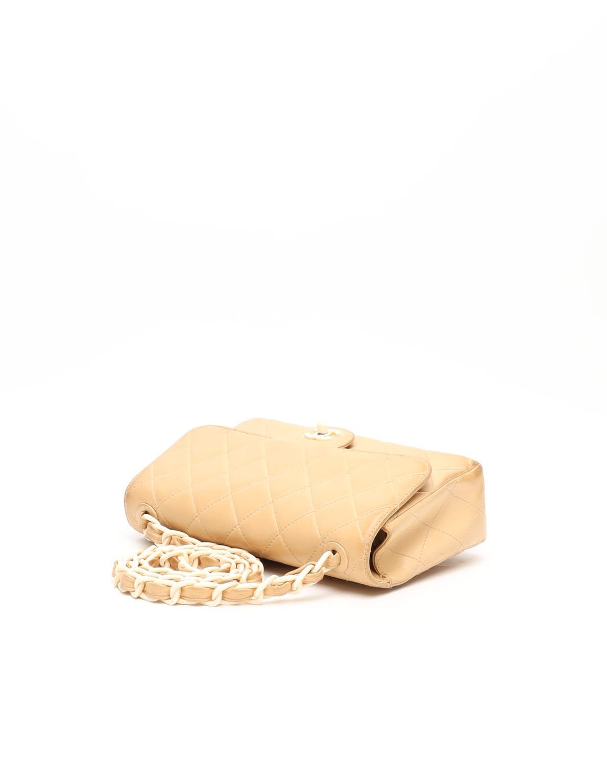 Pre-owned Chanel Classic Medium Plastic Chain Single Flap Bag In Sand