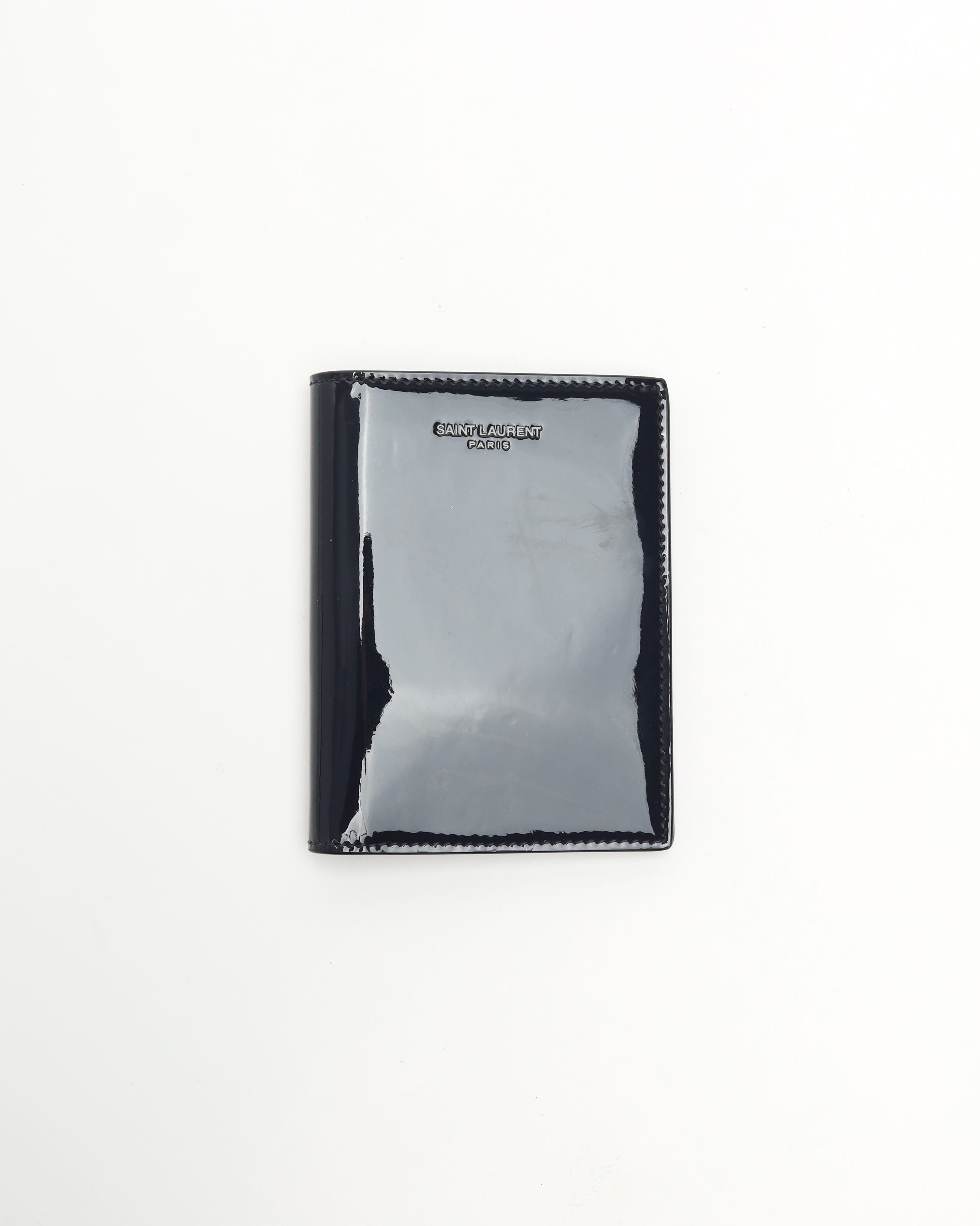 Saint Laurent Patent Leather Card Holder In Blue