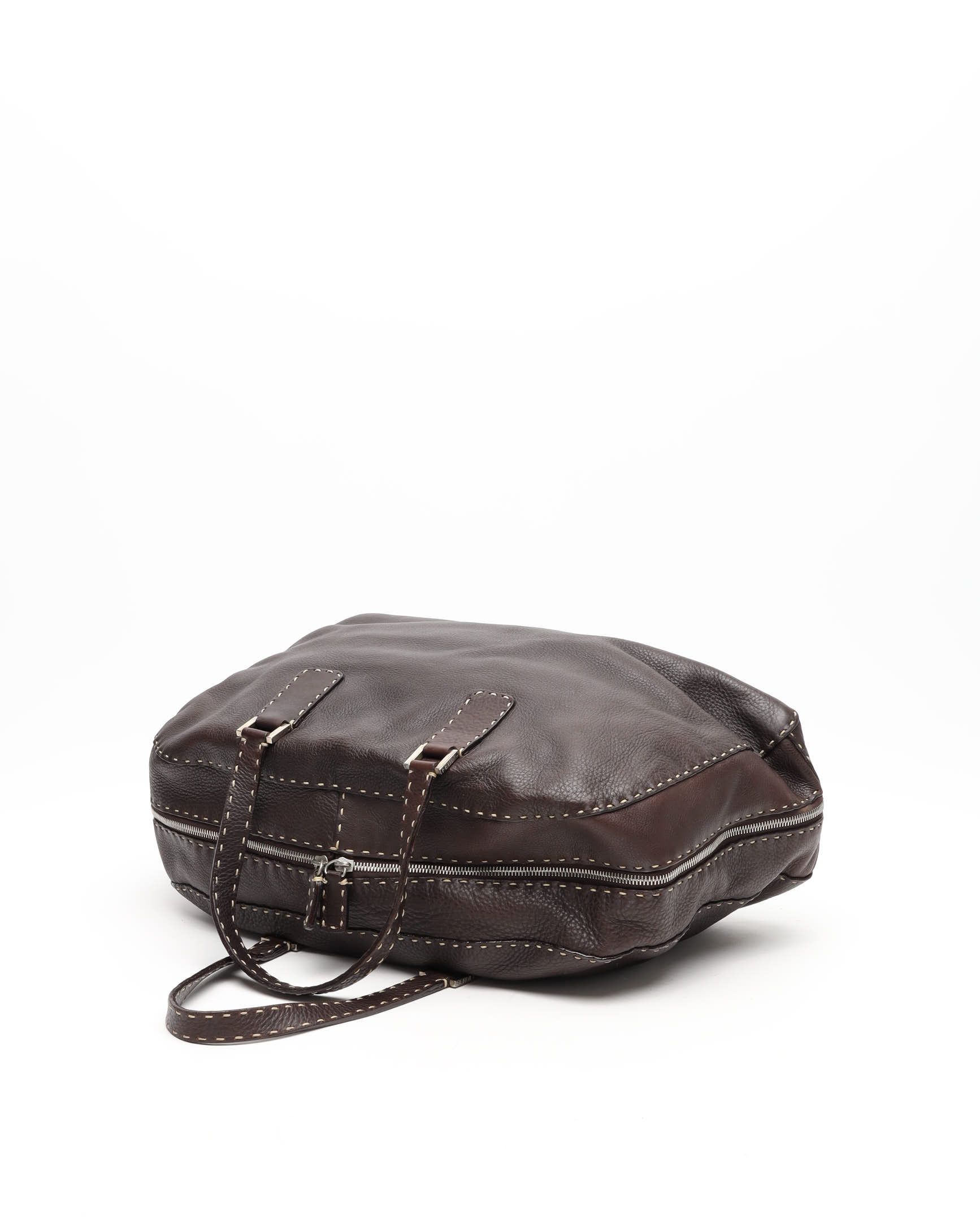 Fendi Wild Stitch Boston Bag In Brown