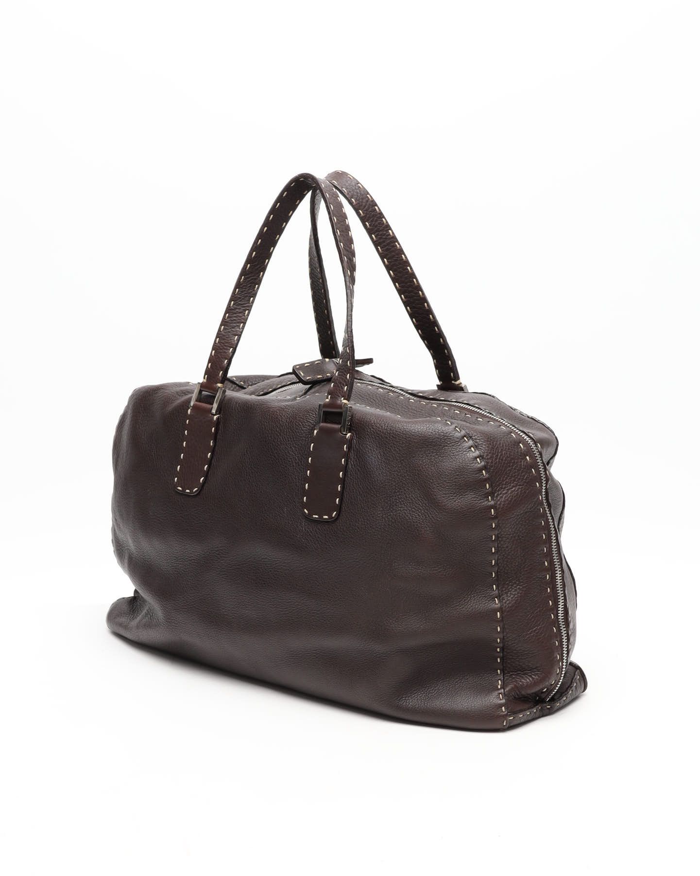 Fendi Wild Stitch Boston Bag In Brown