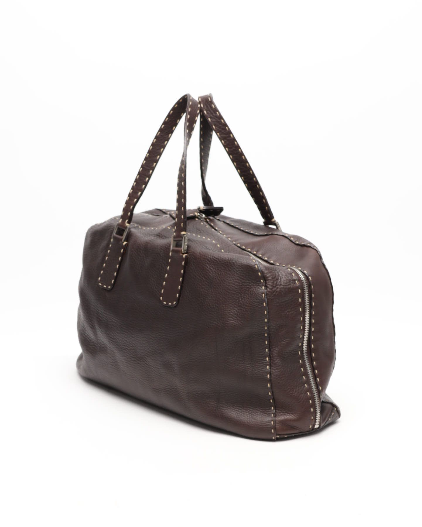 Fendi Wild Stitch Boston Bag In Brown