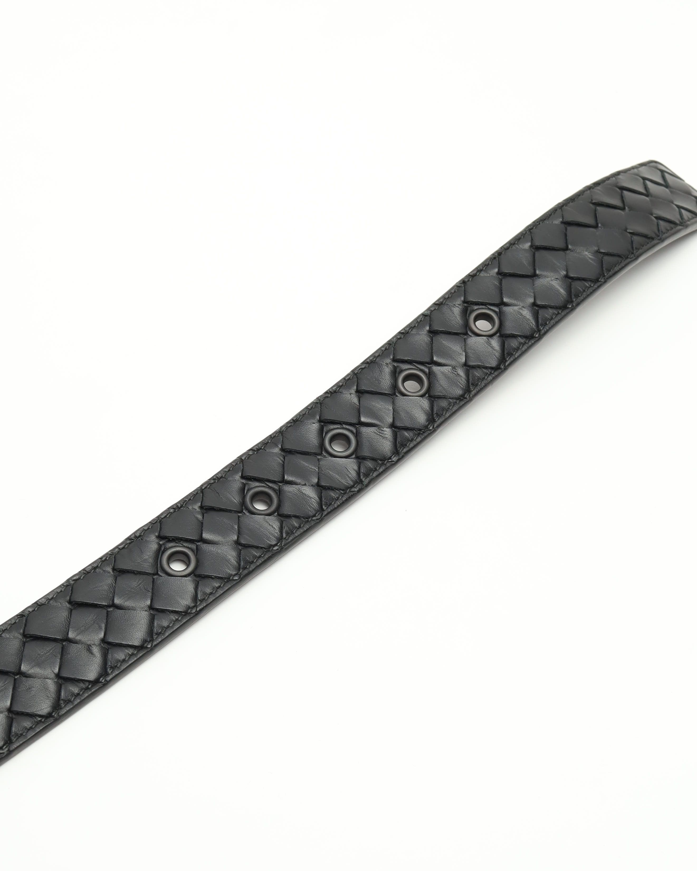 Bottega Veneta Intrecciato Belt, Size 100 In Black