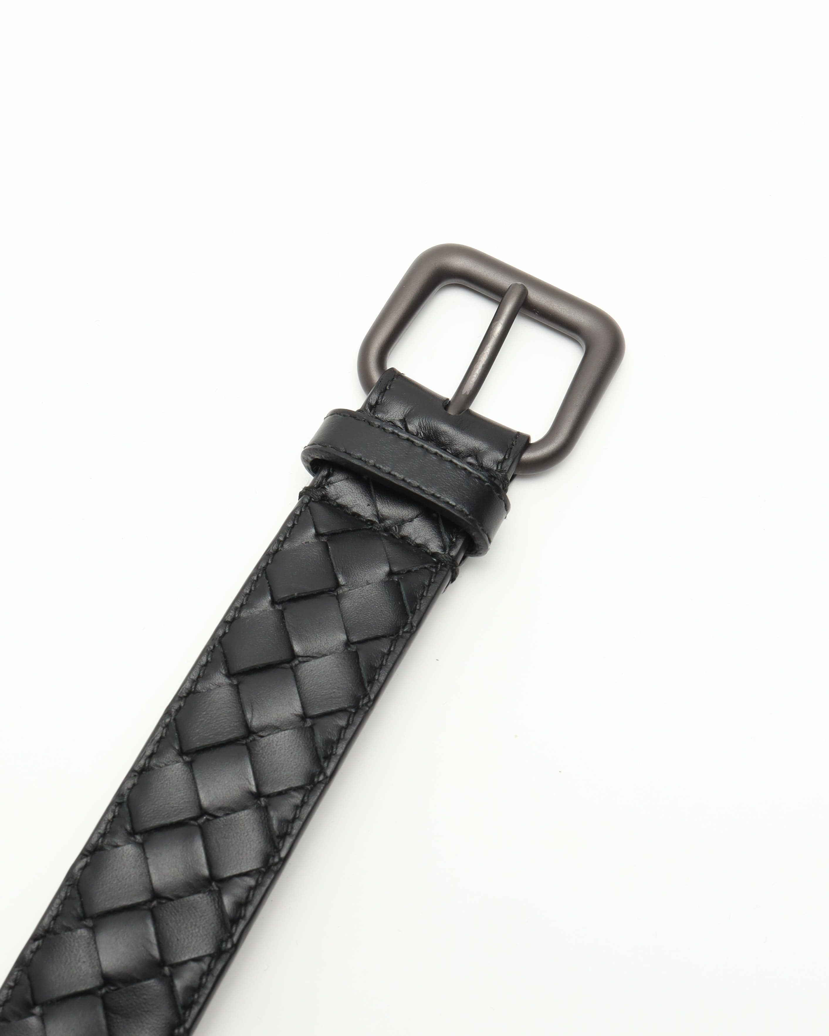 Bottega Veneta Intrecciato Belt, Size 100 In Black