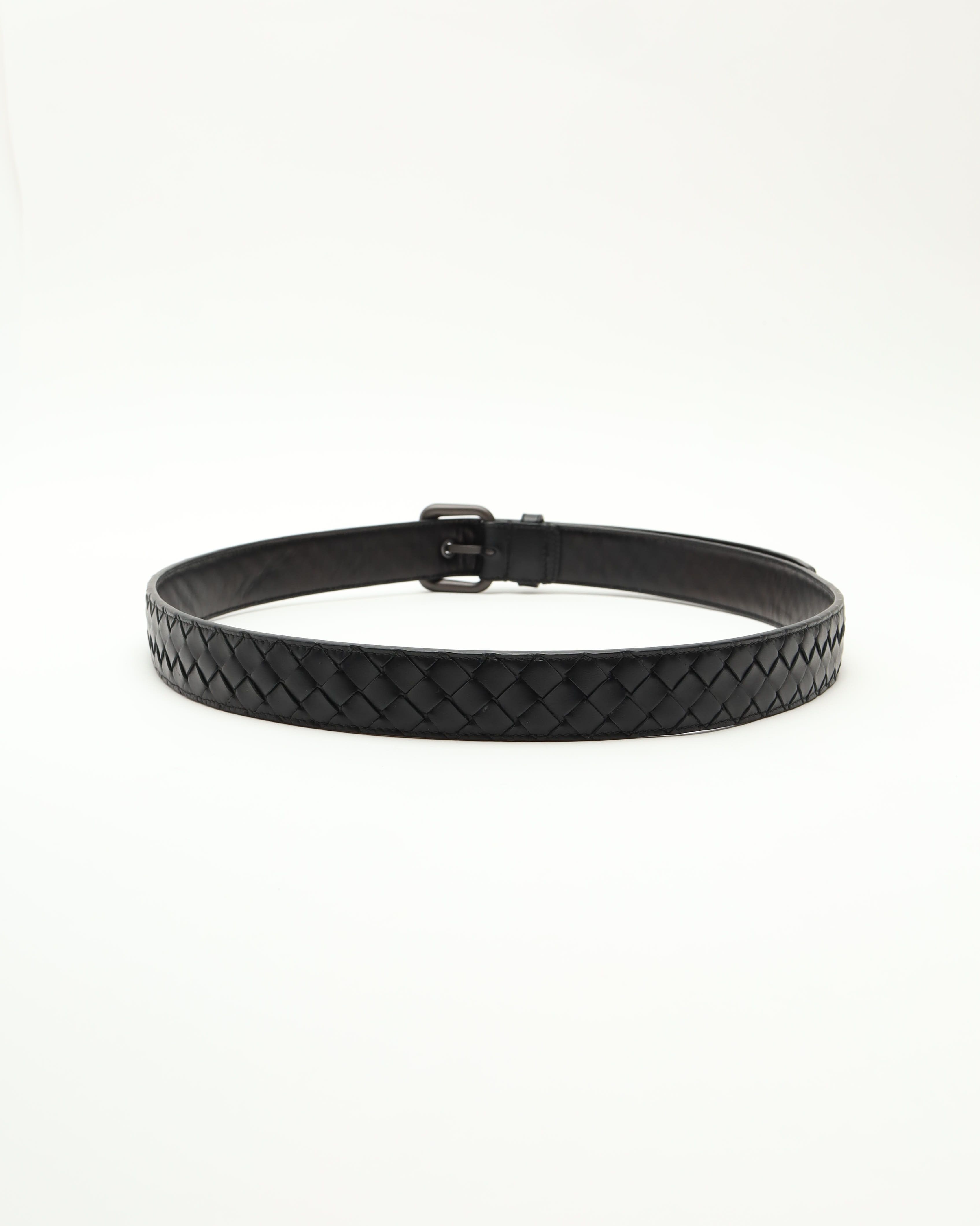 Bottega Veneta Intrecciato Belt, Size 100 In Black