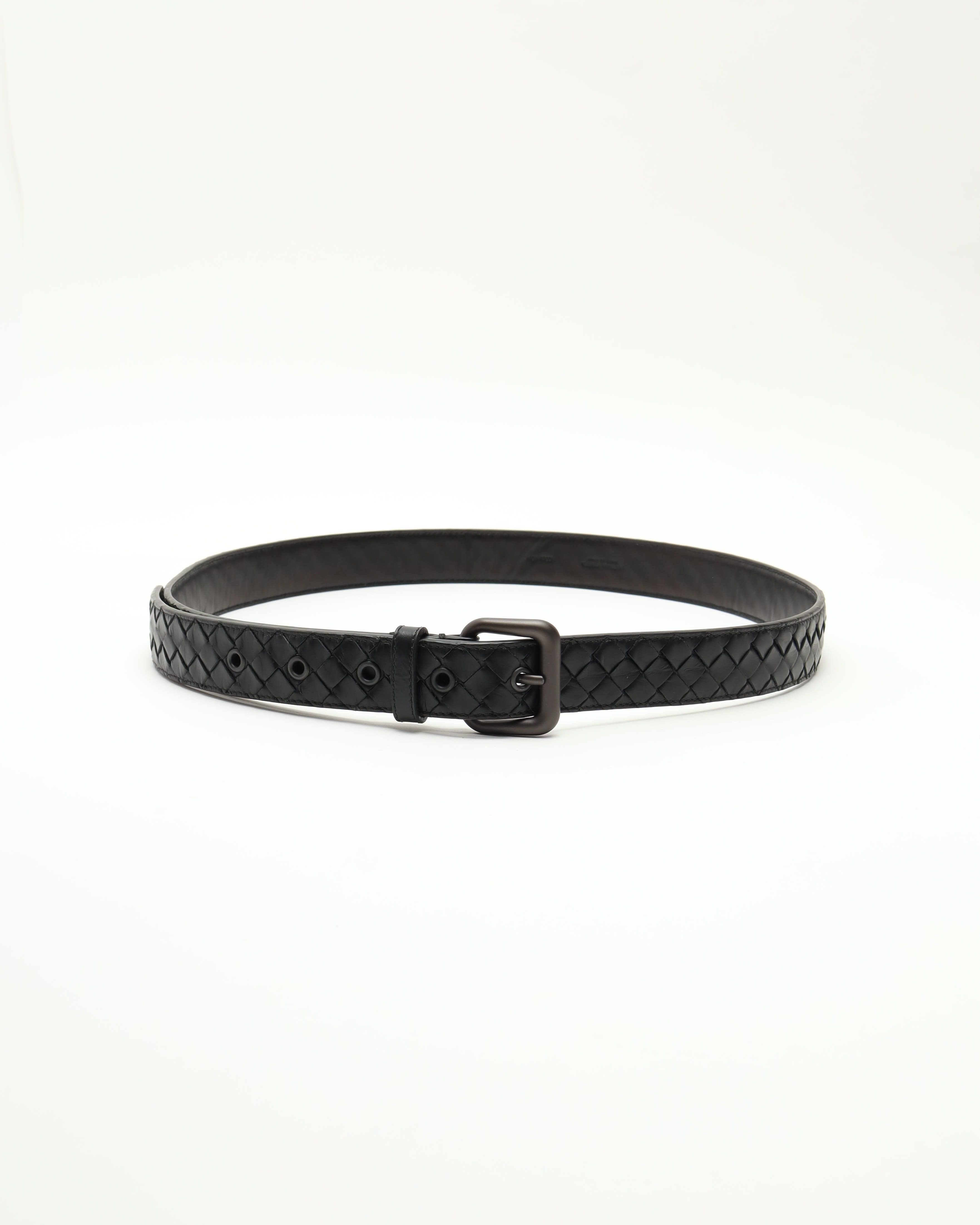 Bottega Veneta Intrecciato Belt, Size 100 In Black