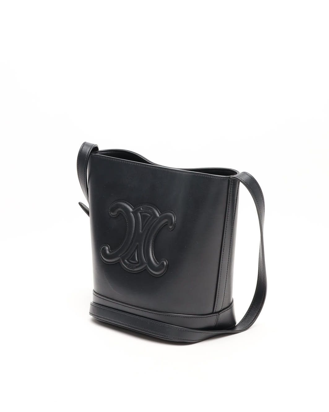 Celine Céline Small Bucket Cuir Triomphe Bag In Black