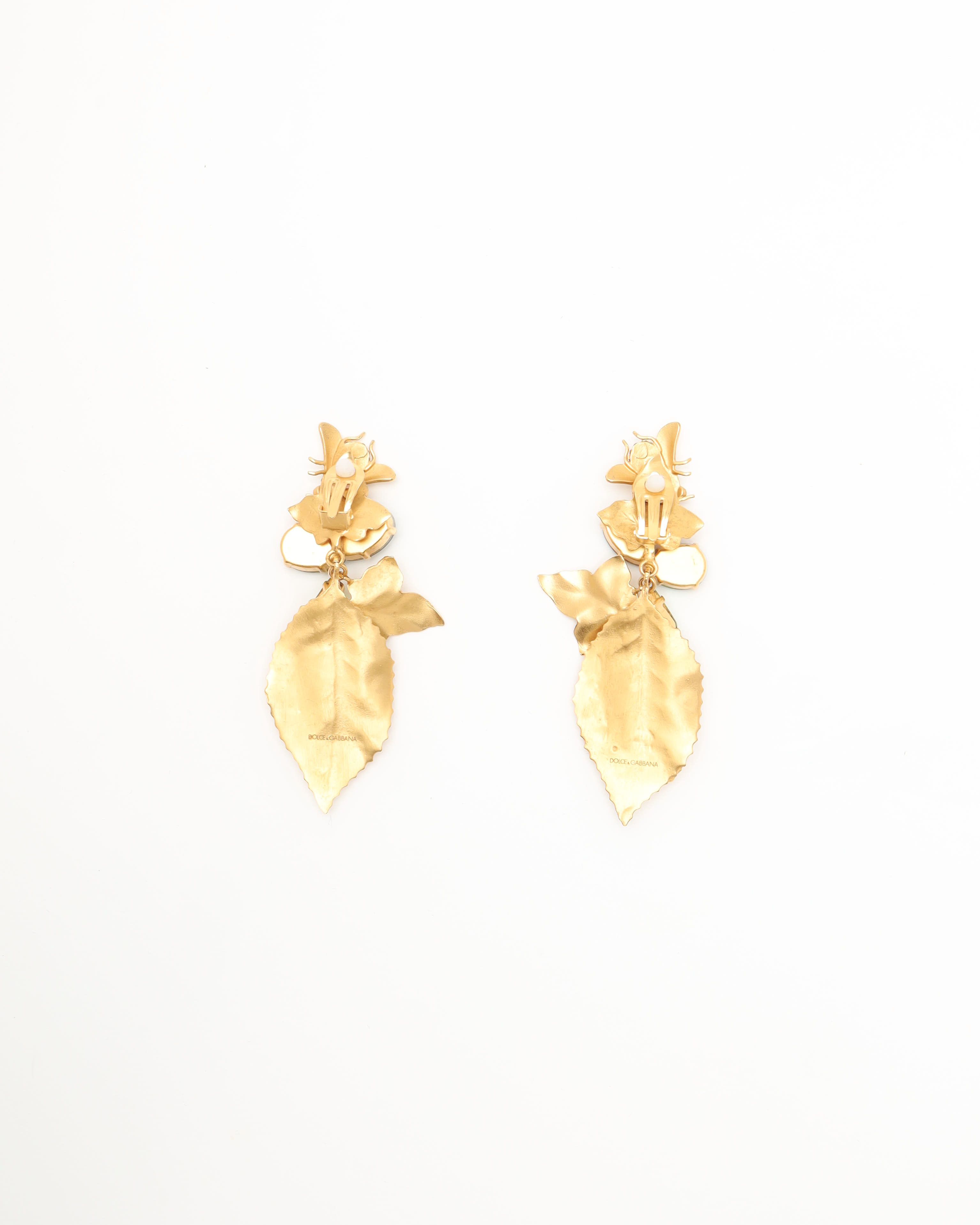 Dolce & Gabbana Dangling Rhinestone Clip-on Earrings In Gold