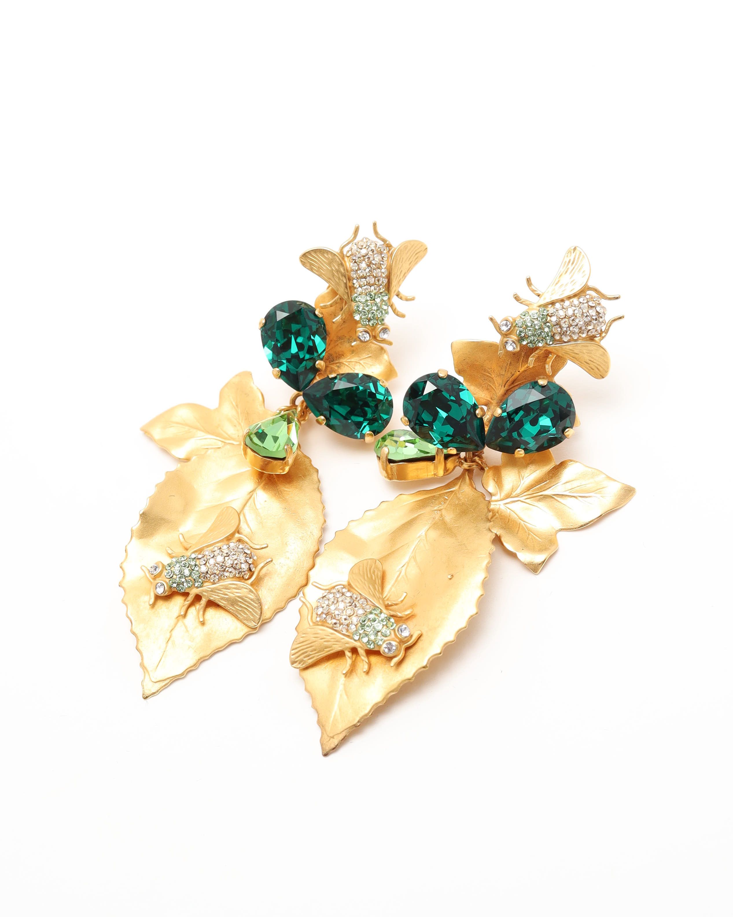 Dolce & Gabbana Dangling Rhinestone Clip-on Earrings In Gold