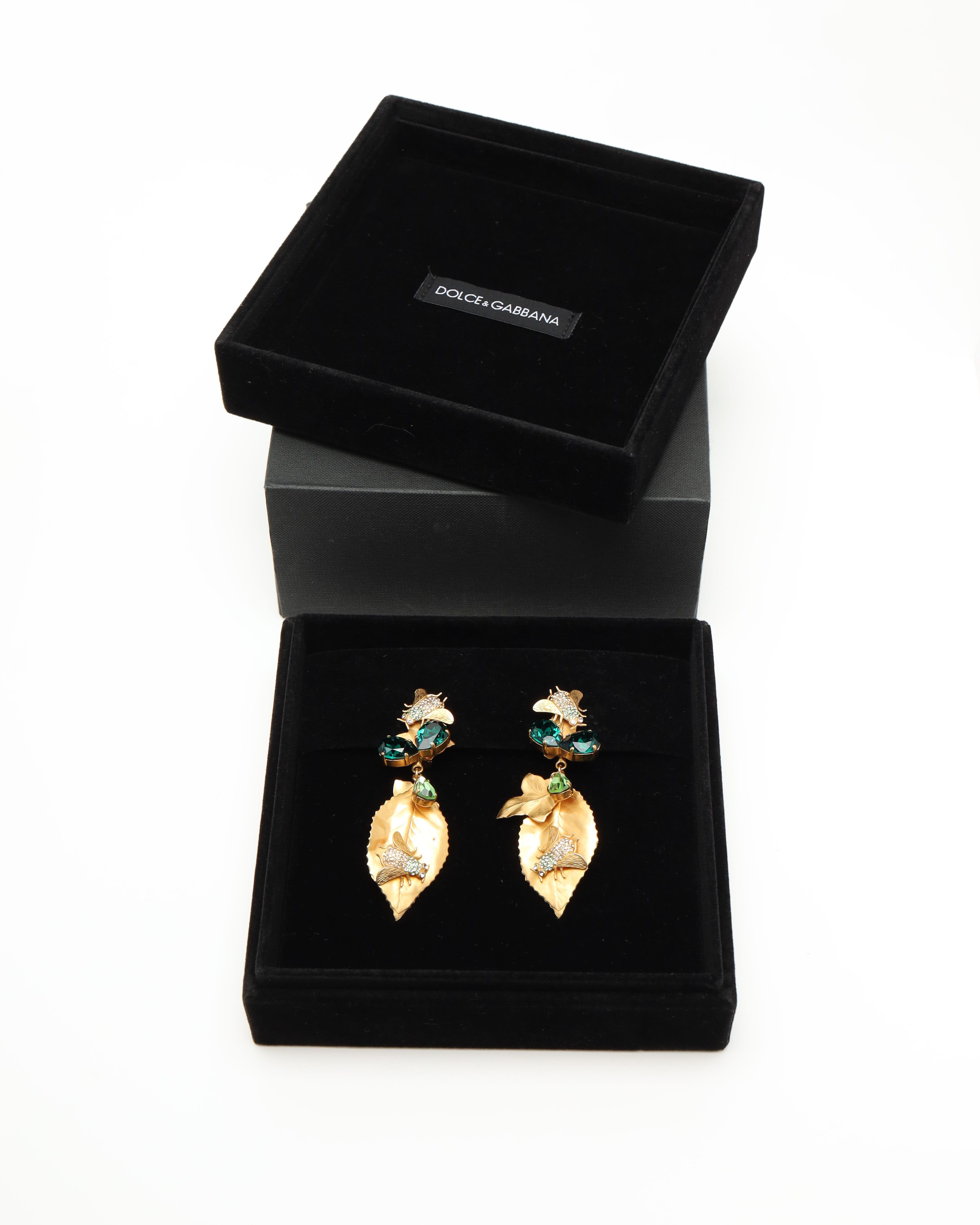 Dolce & Gabbana Dangling Rhinestone Clip-on Earrings In Gold