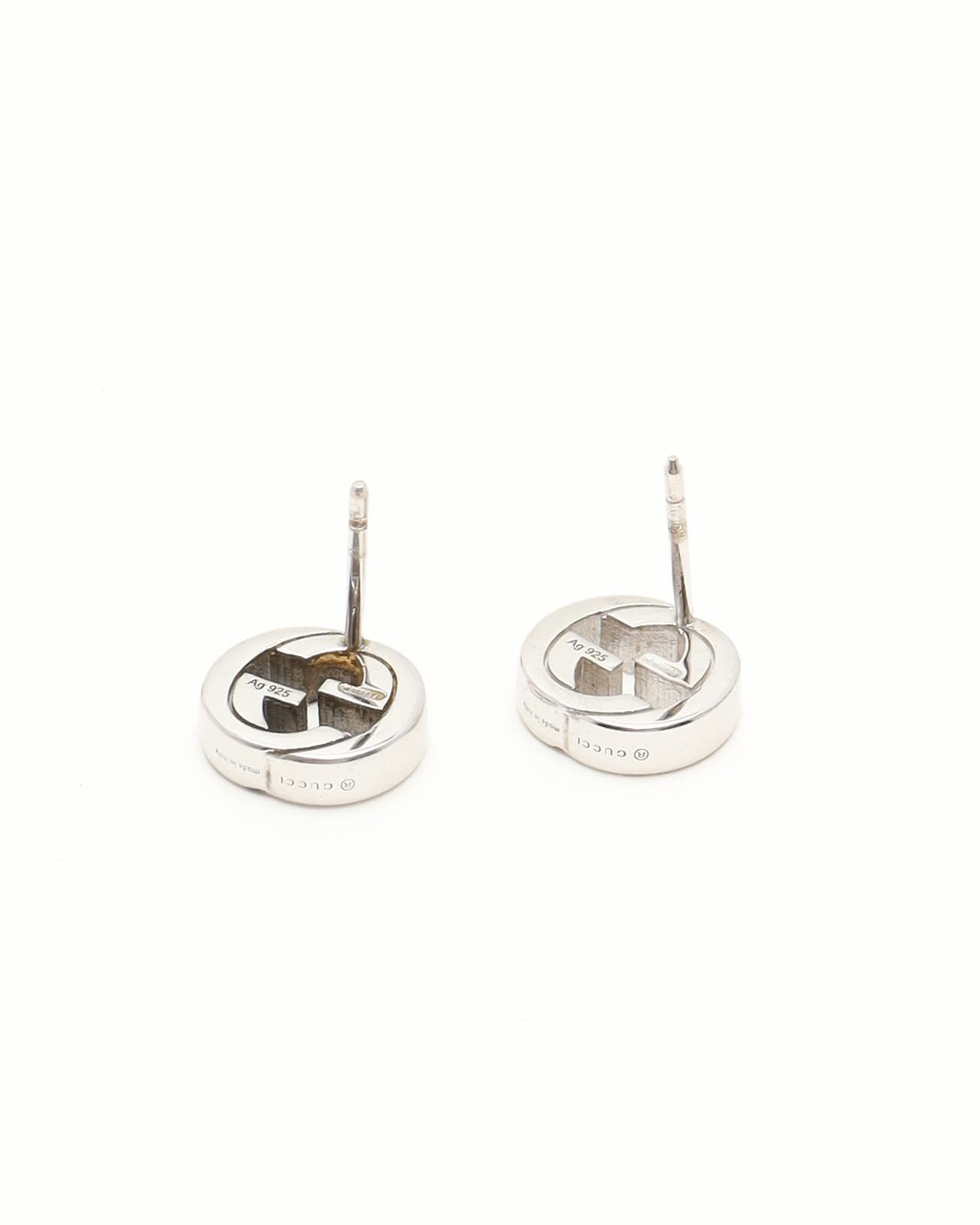 Gucci Interlocking G Silver Studs Earrings In Silver