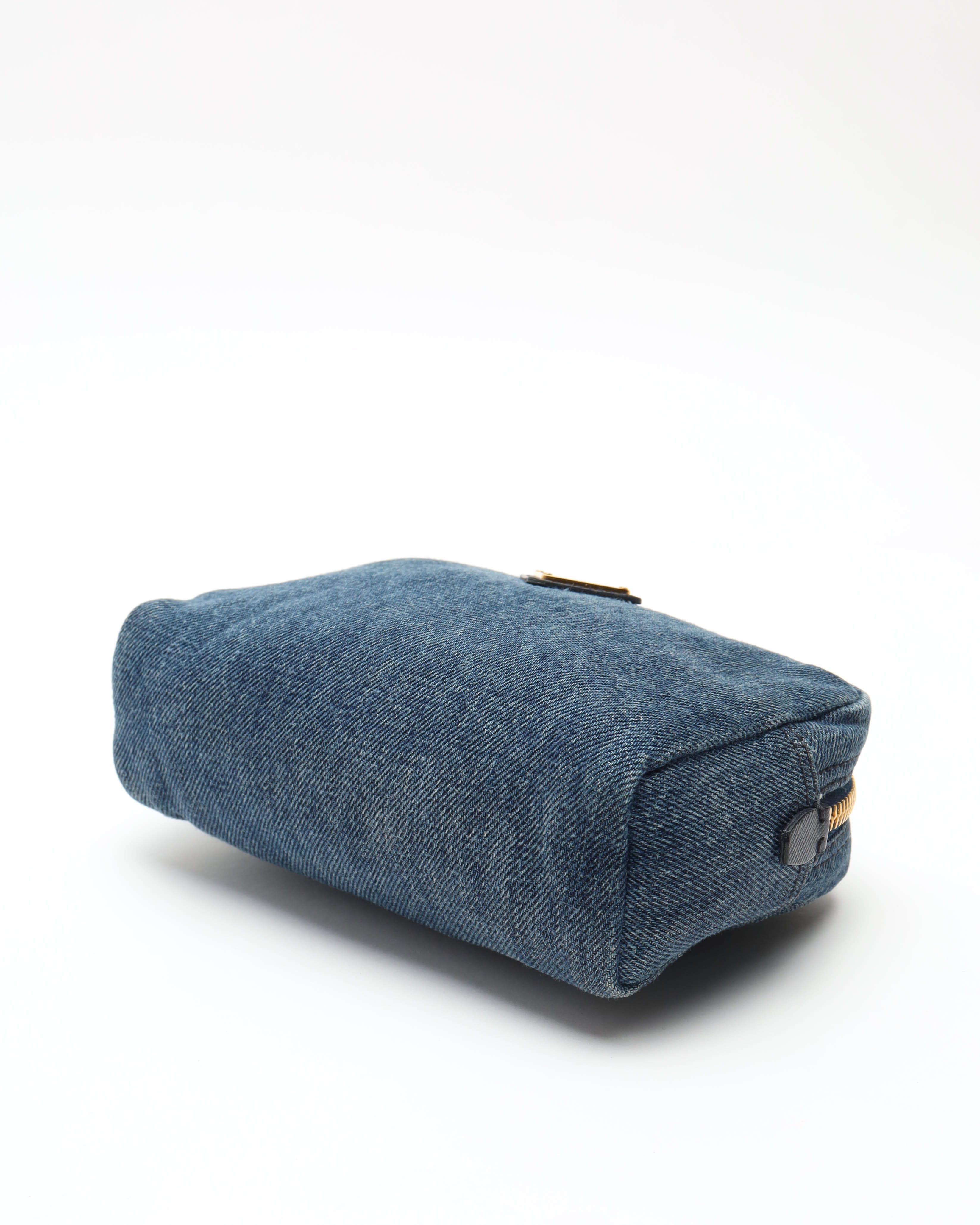Prada Denim Toiletry Pouch In Blue
