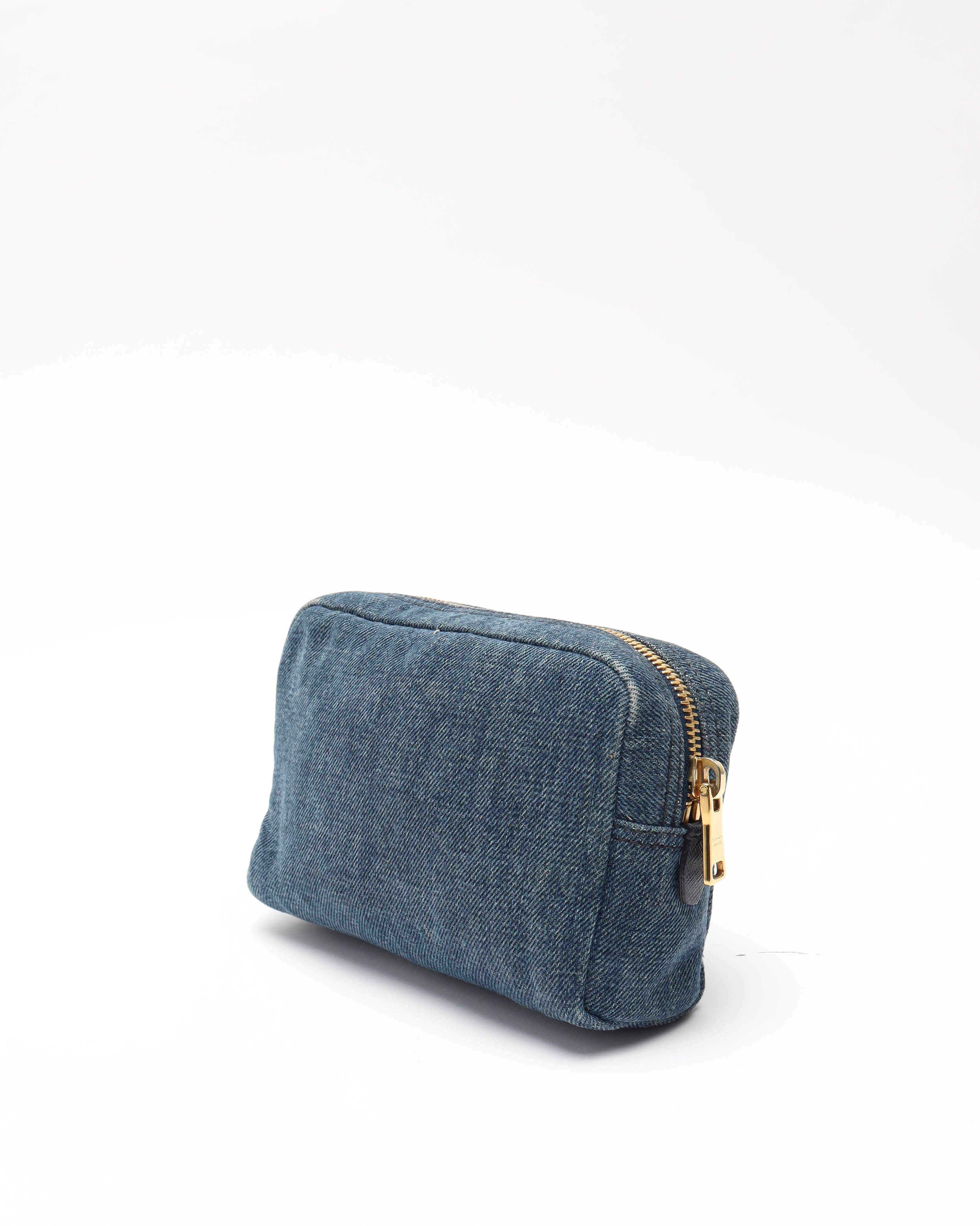 Prada Denim Toiletry Pouch In Blue