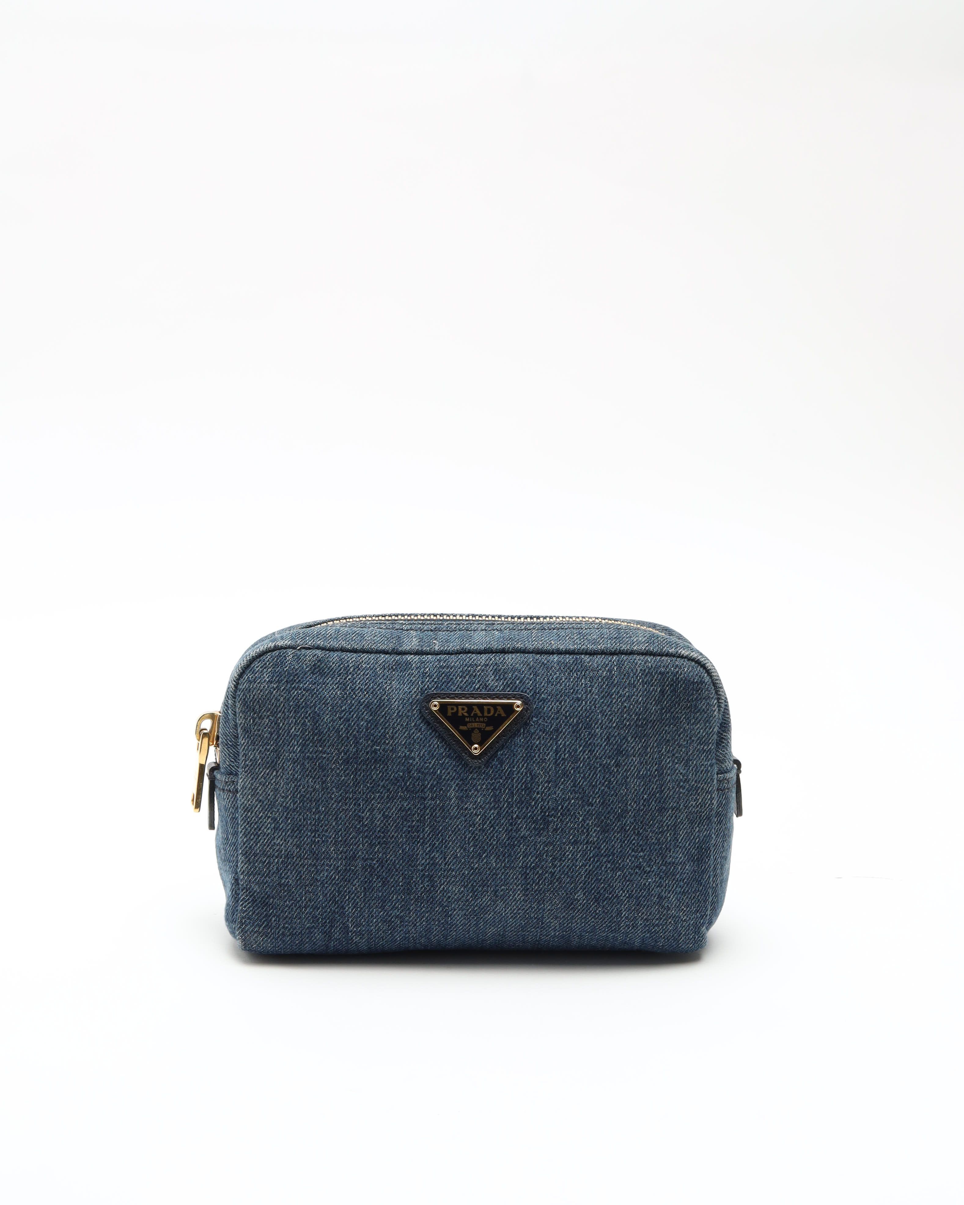 Prada Denim Toiletry Pouch In Blue