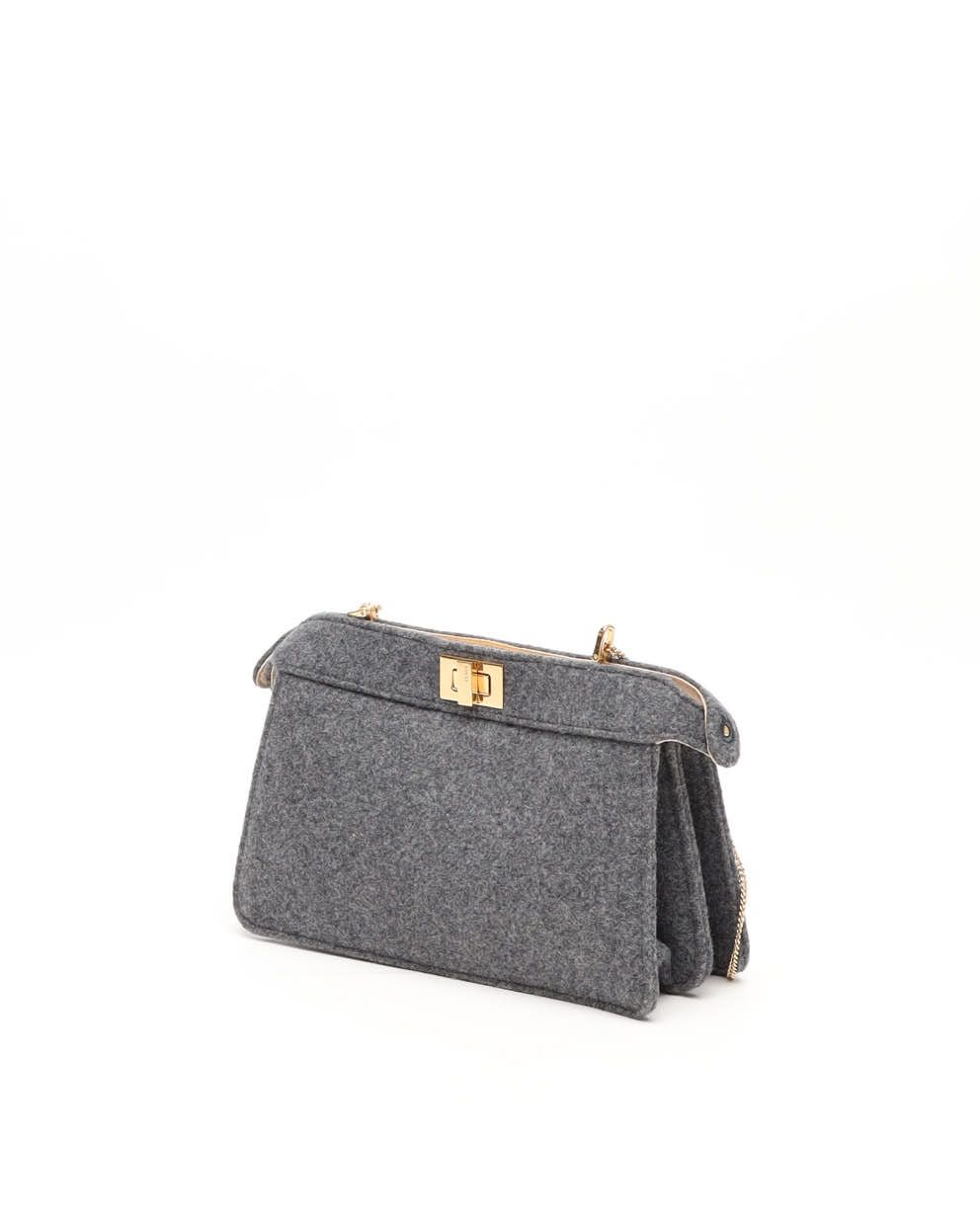 Fendi Small Flannel Bead Peekaboo Iseeu Chain Bag In Gray