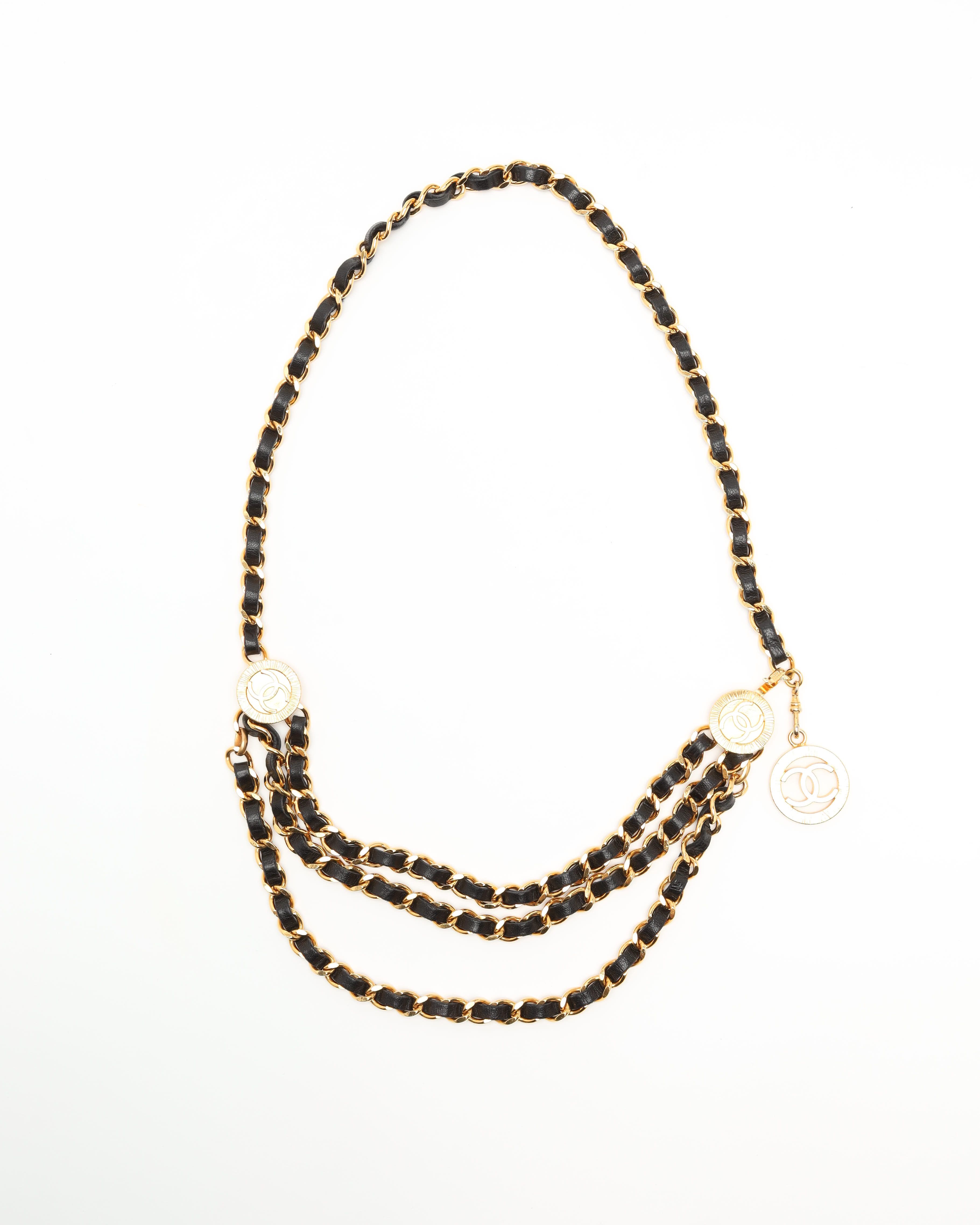 Pre-owned Chanel 3-row Leather Chain Belt In Multi