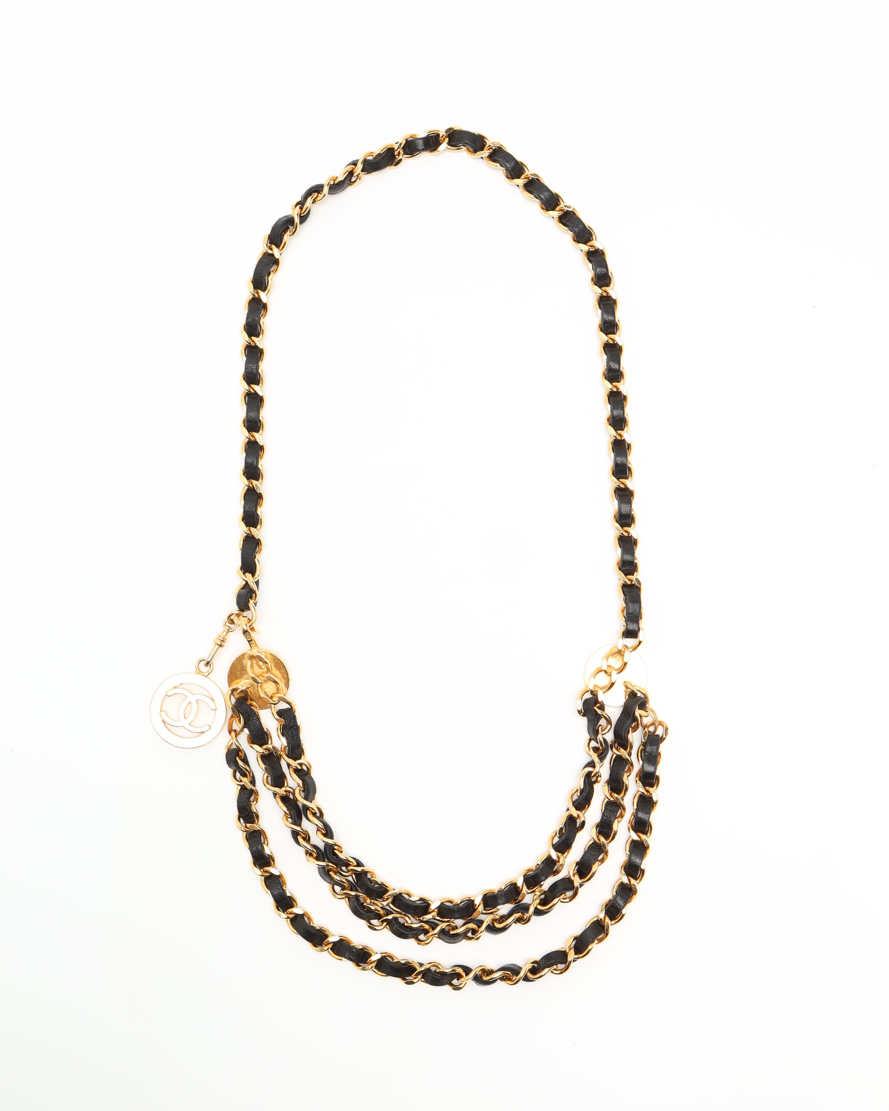Pre-owned Chanel 3-row Leather Chain Belt In Multi