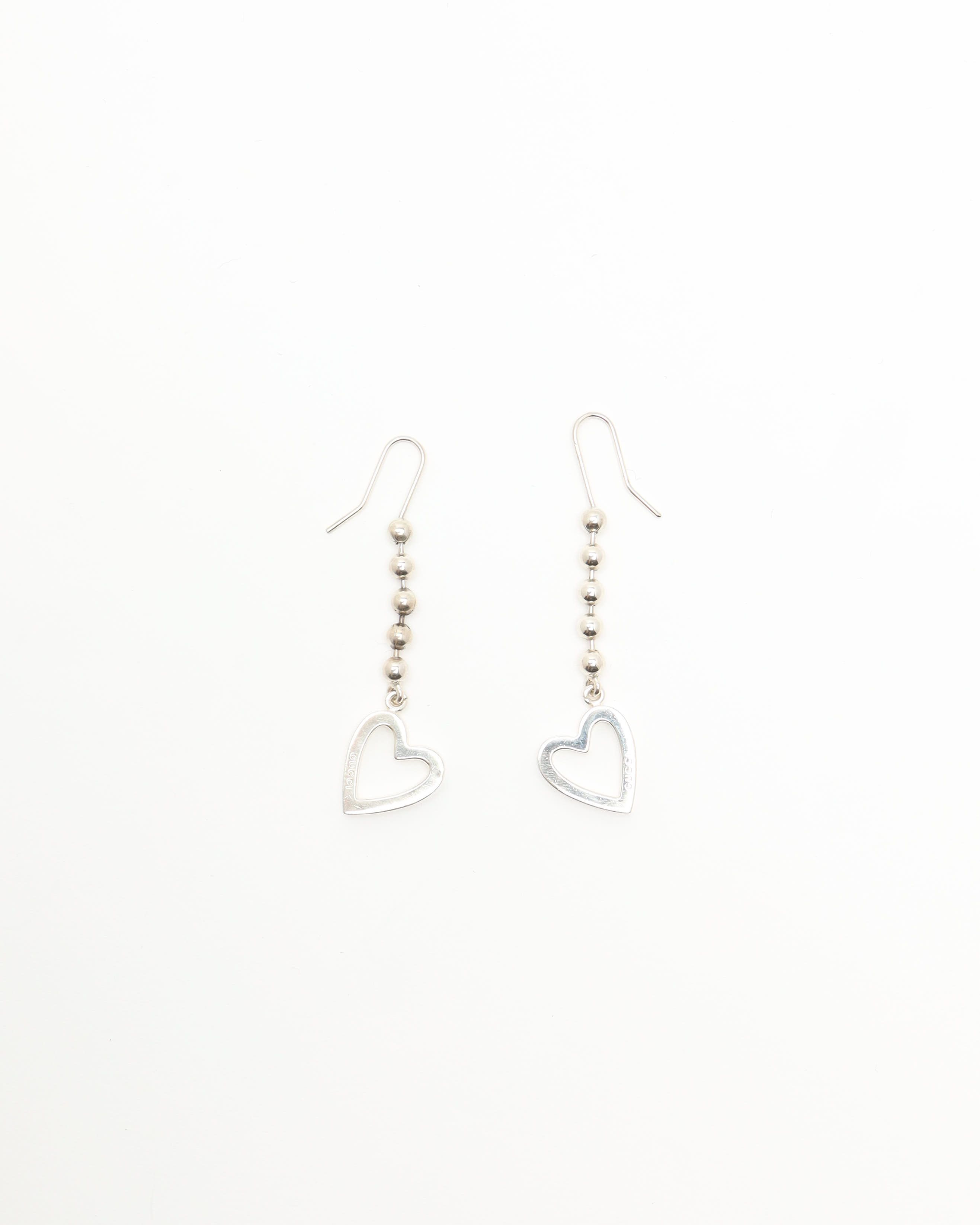 Gucci Dangling Silver Heart Earrings In Silver