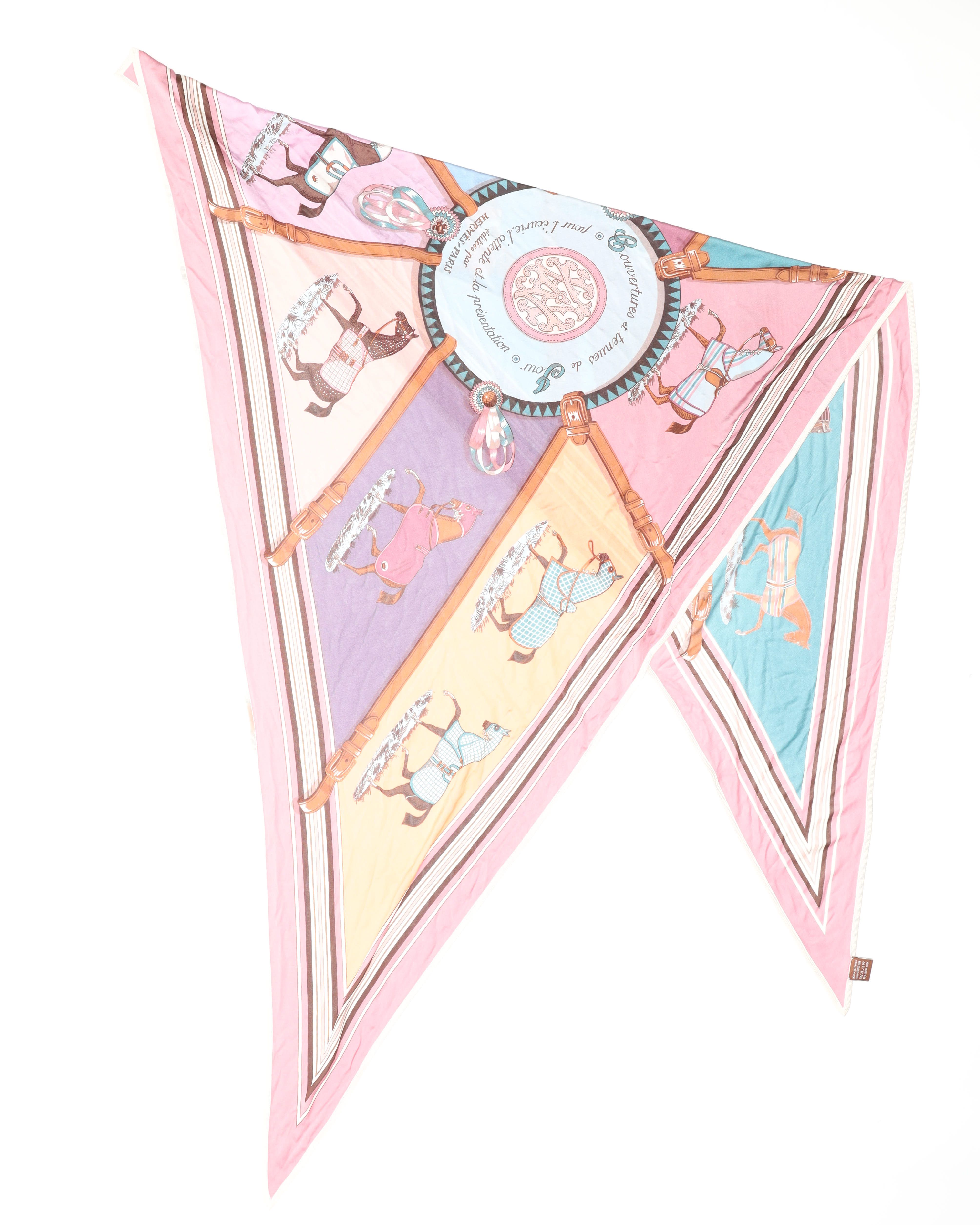 Pre-owned Hermes Hermès Couvertures Et Tenues De Jour Forever Triangle Silk Scarf In Multi