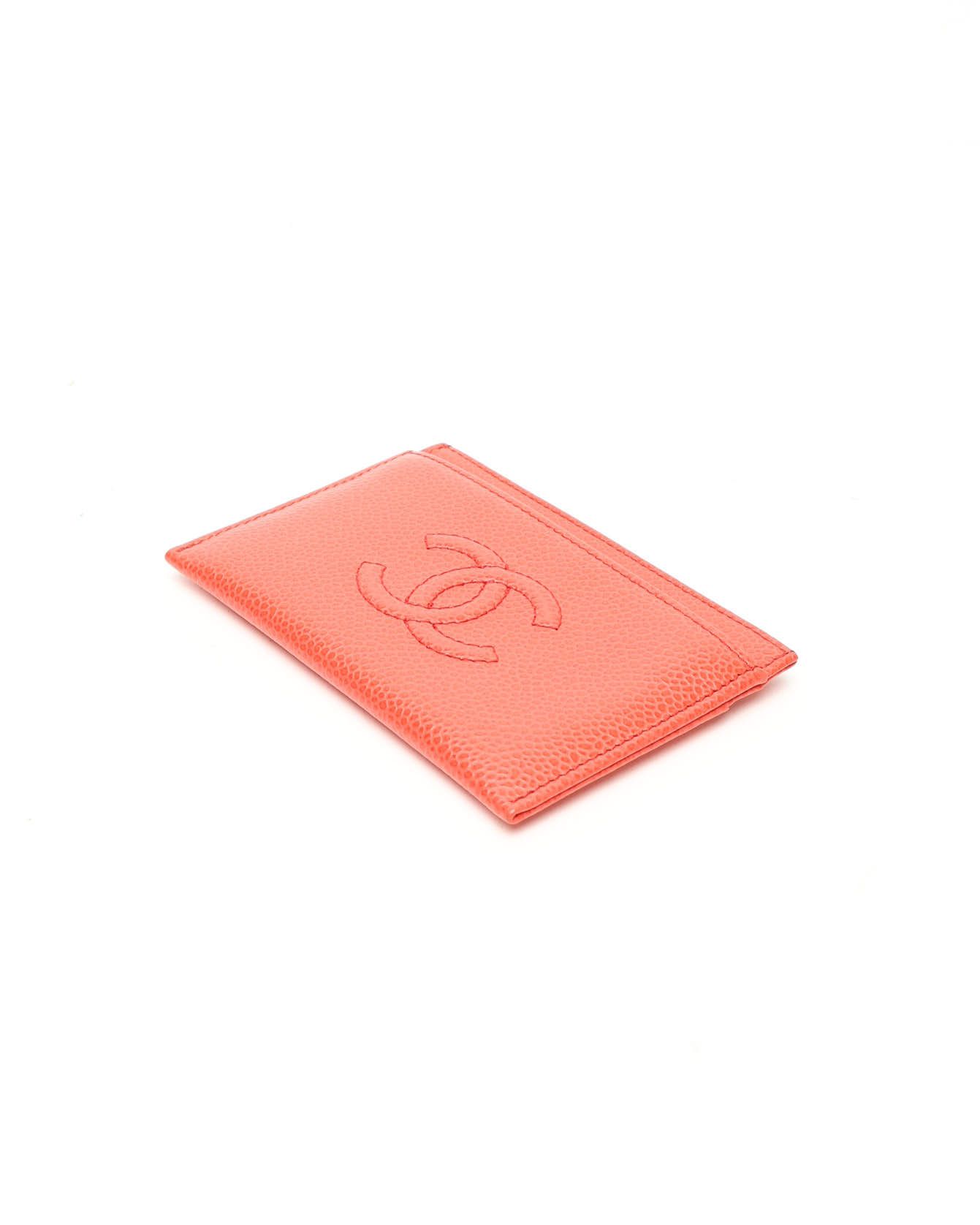 Pre-owned Chanel Coco Mark Caviar Card Holder In Red