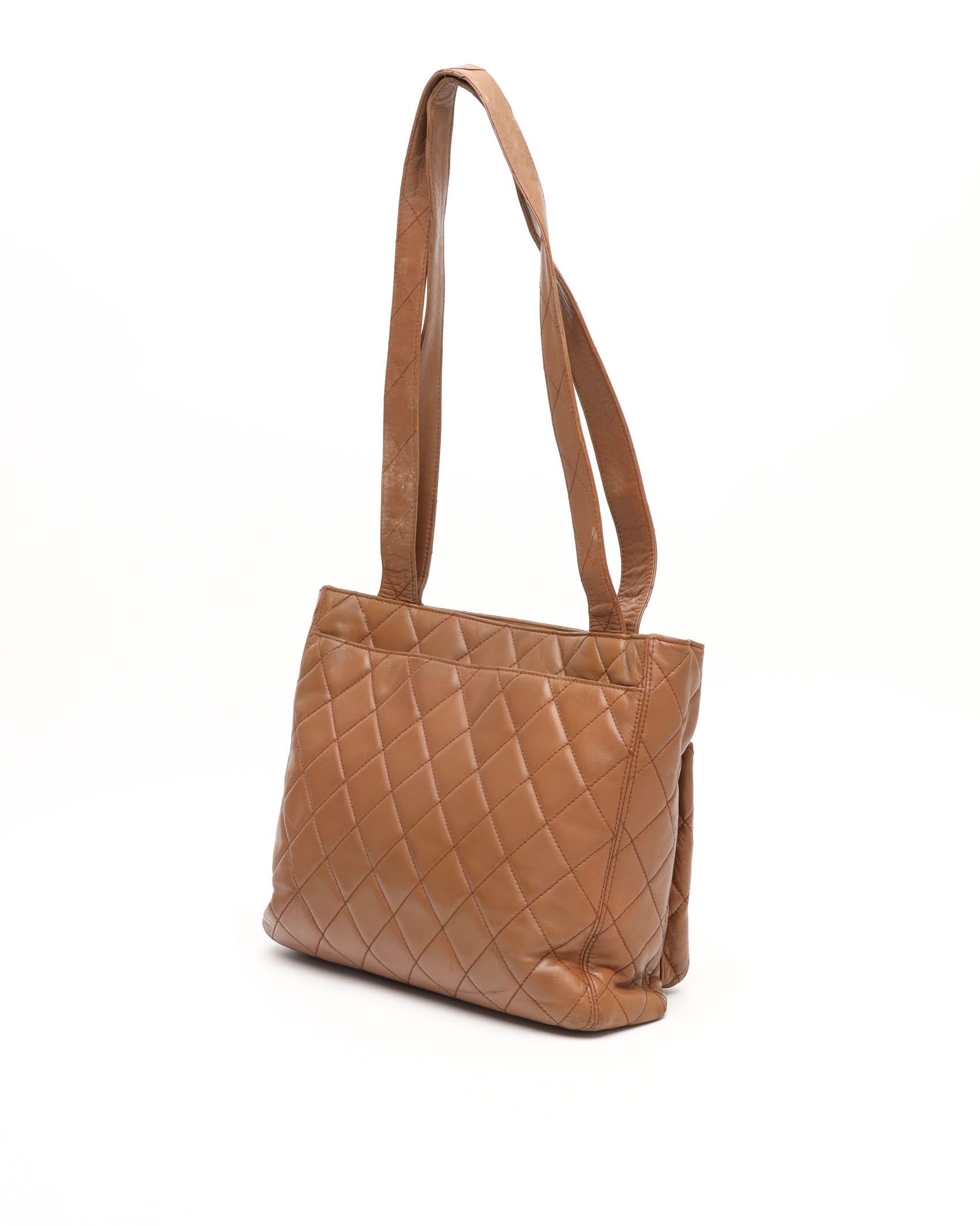 Pre-owned Chanel Cc Quilted Double Pocket Tote Bag In Brown