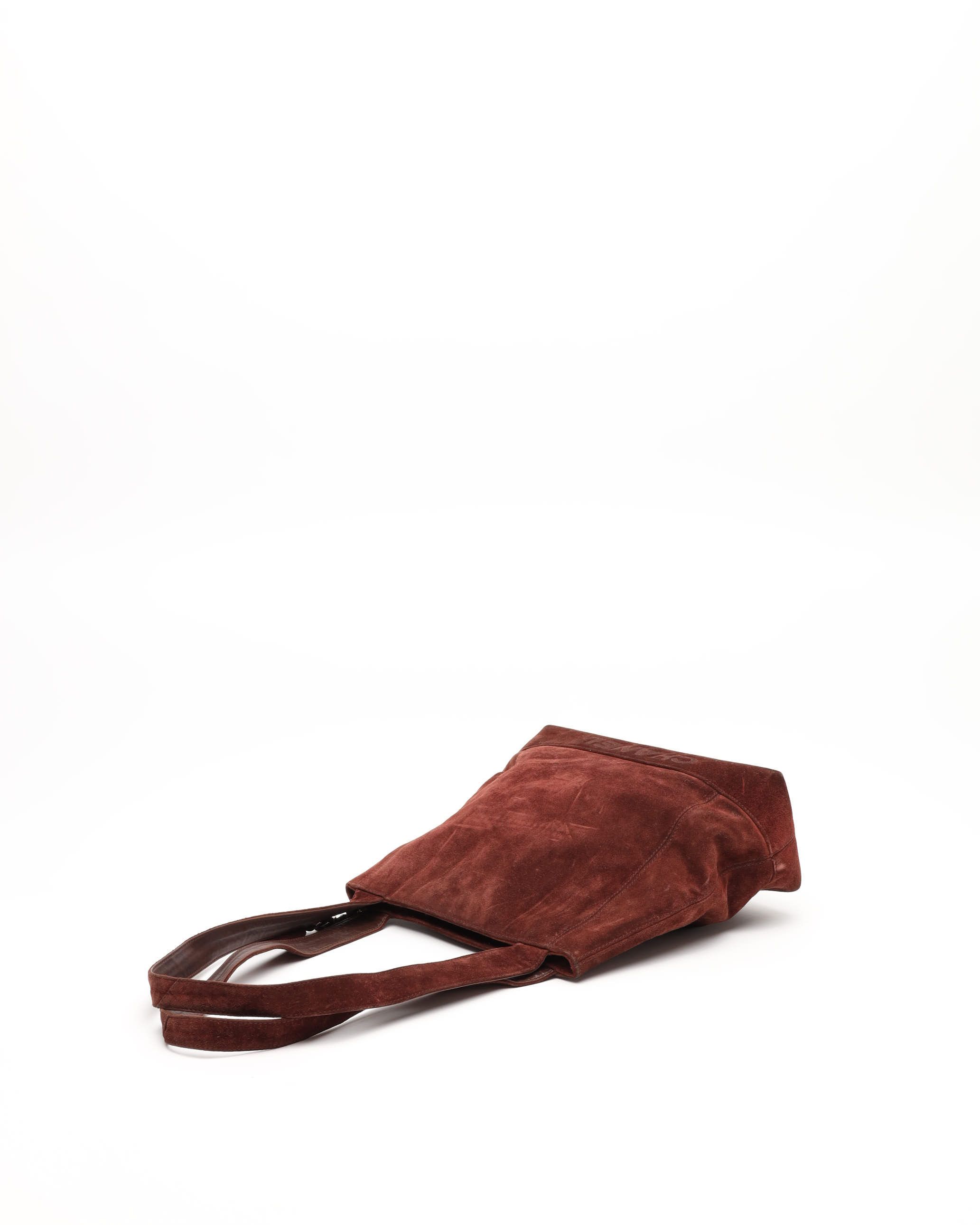 Pre-owned Chanel Cc Suede Tote Bag In Brown