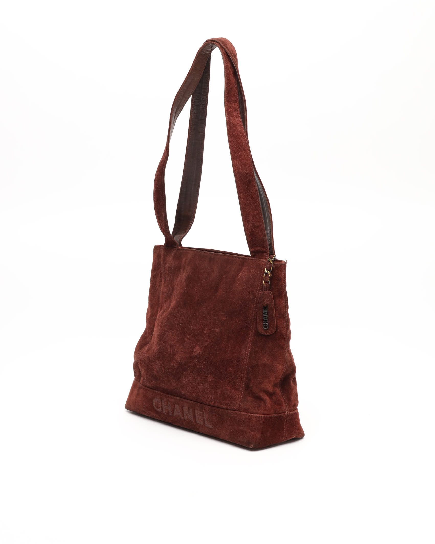 Pre-owned Chanel Cc Suede Tote Bag In Brown