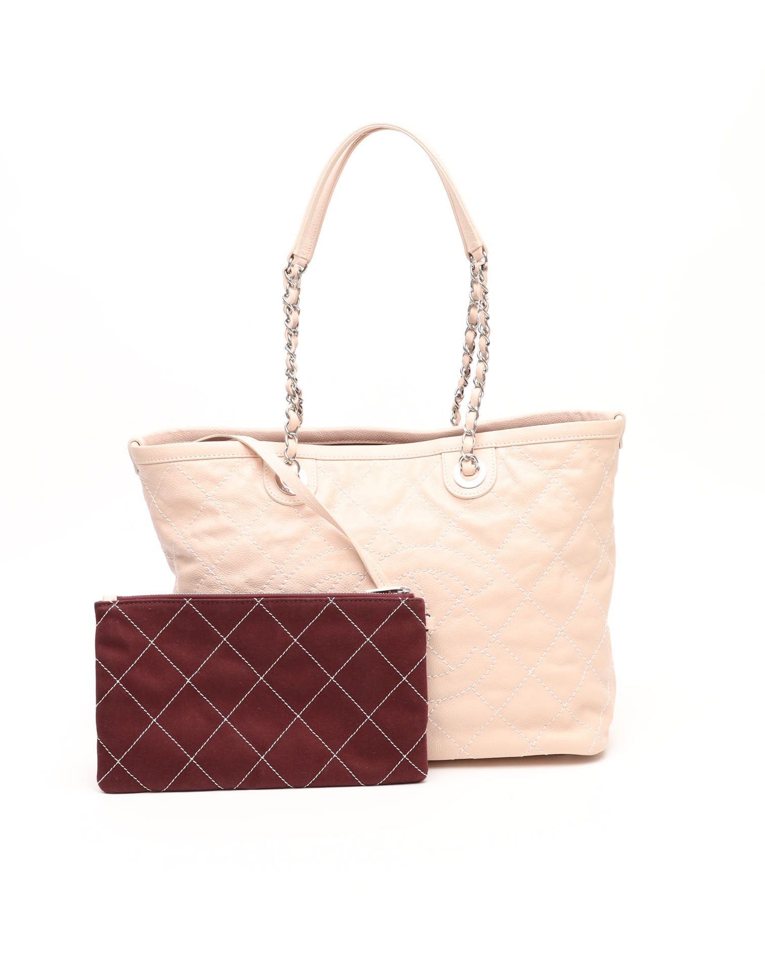 Pre-owned Chanel Cc Caviar Tote Bag In Sand