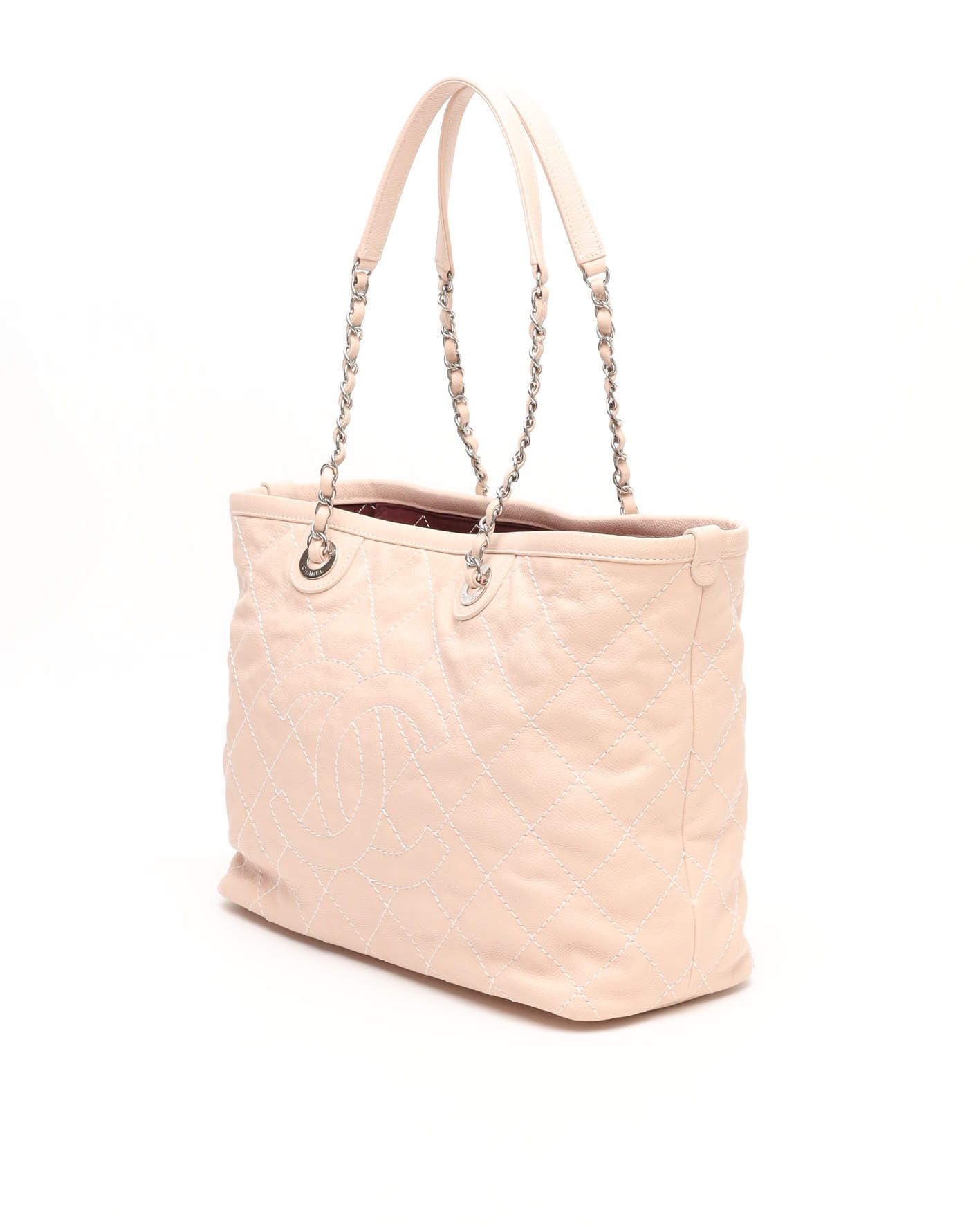 Pre-owned Chanel Cc Caviar Tote Bag In Sand