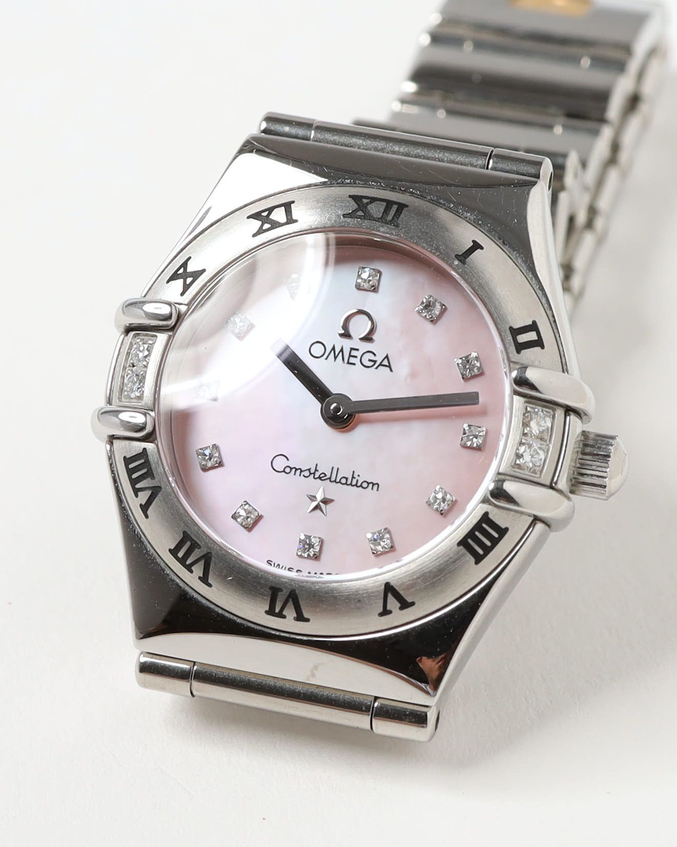 Omega Lady-constellation 22,5mm Ref 1566.66 Full Set Diamond Watch In Metallic
