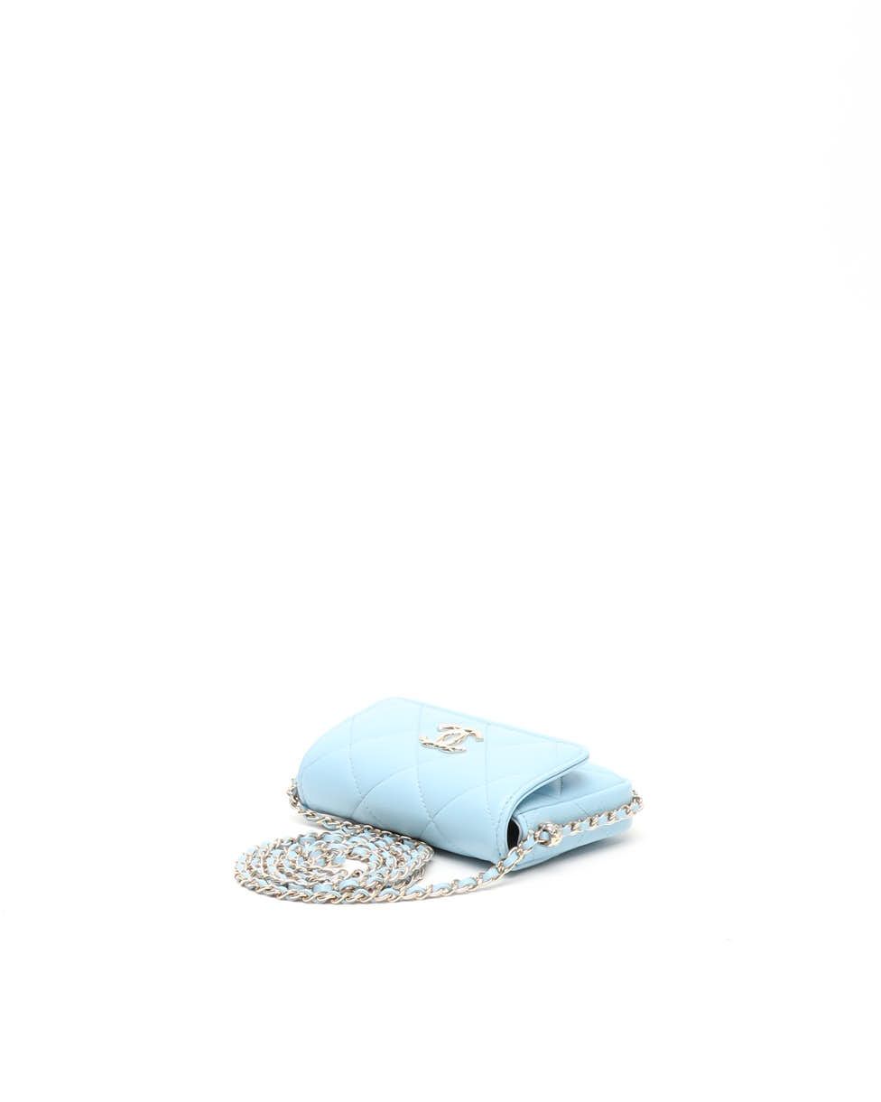 Pre-owned Chanel Mini Wallet On Chain In Blue