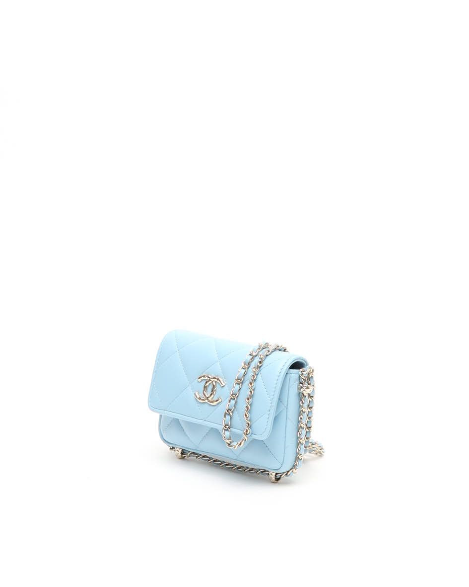 Pre-owned Chanel Mini Wallet On Chain In Blue