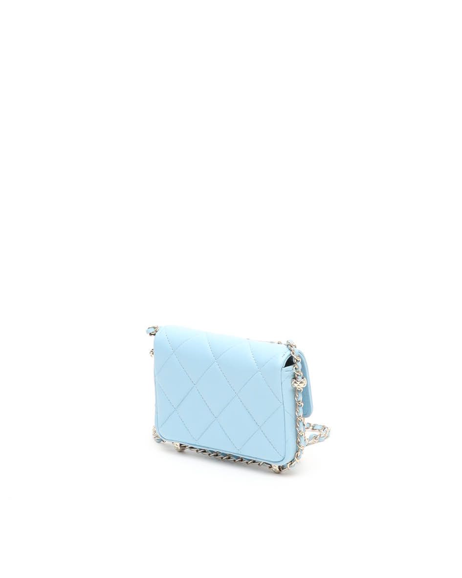 Pre-owned Chanel Mini Wallet On Chain In Blue