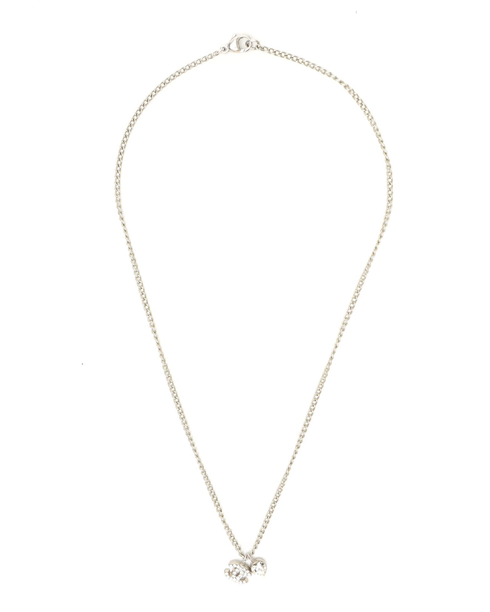 Pre-owned Chanel Coco Mark Rhinestone Necklace In Silver