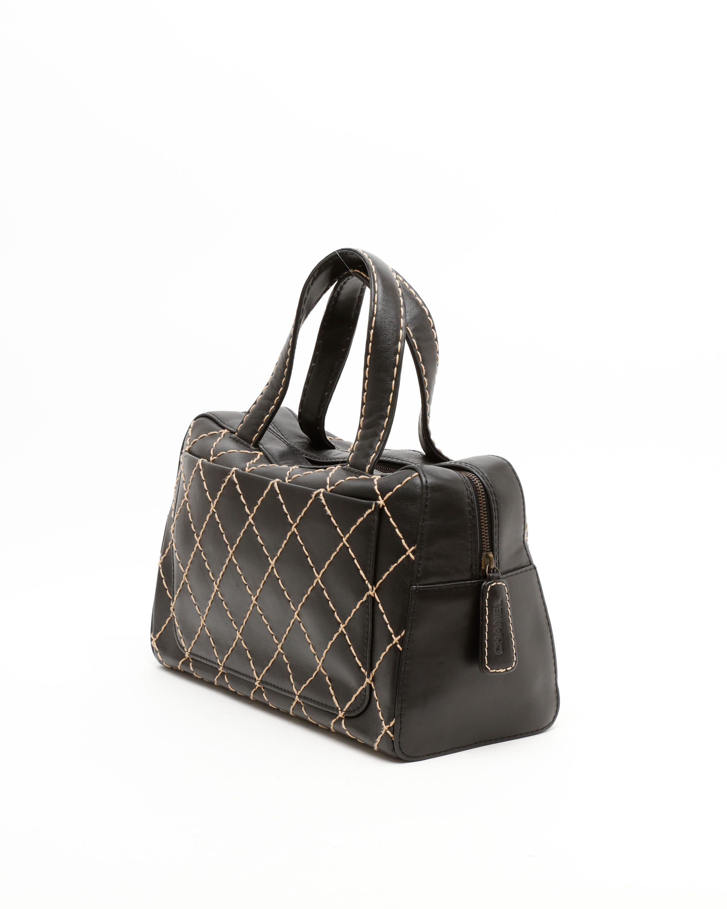 Pre-owned Chanel Wild Stitch Boston Bag In Black