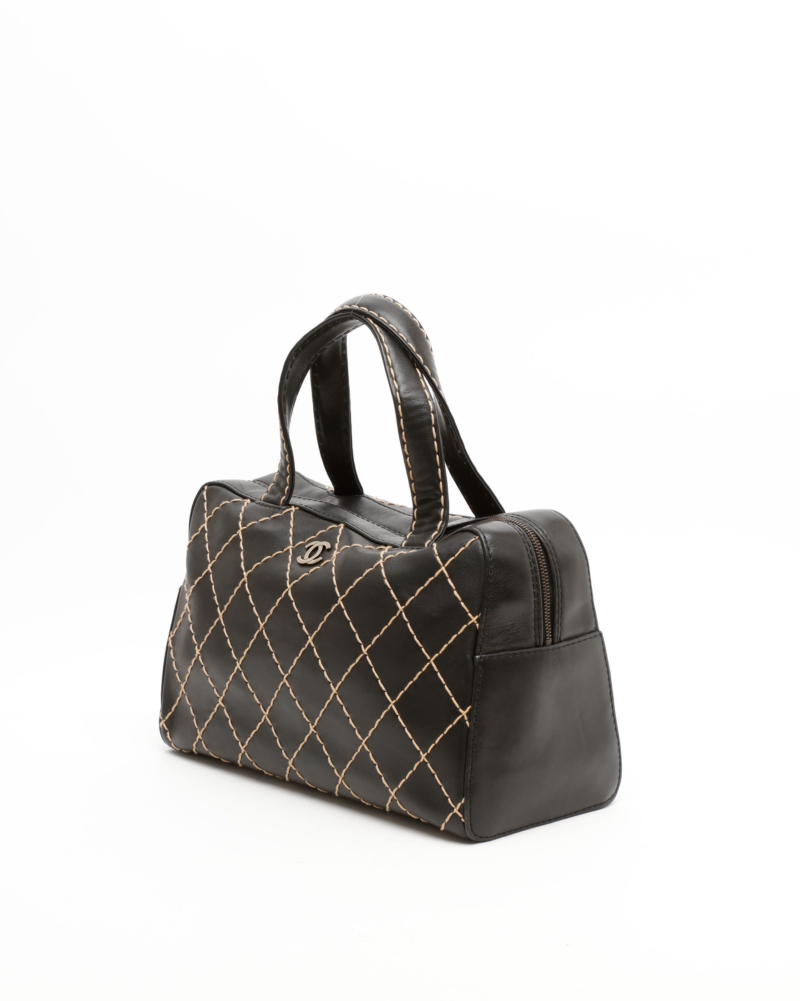 Pre-owned Chanel Wild Stitch Boston Bag In Black