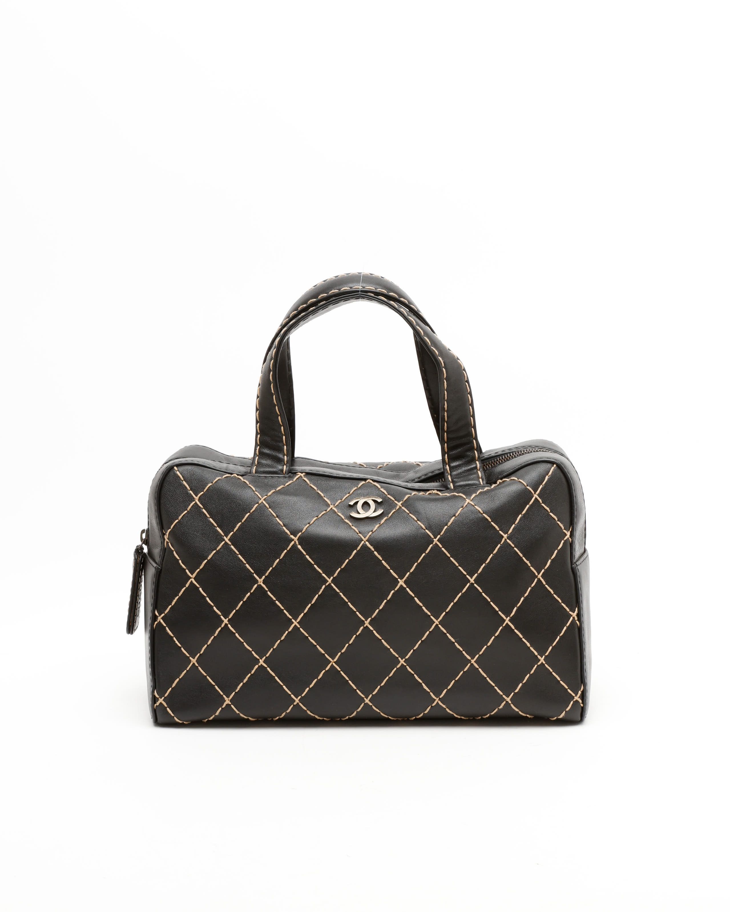 Pre-owned Chanel Wild Stitch Boston Bag In Black