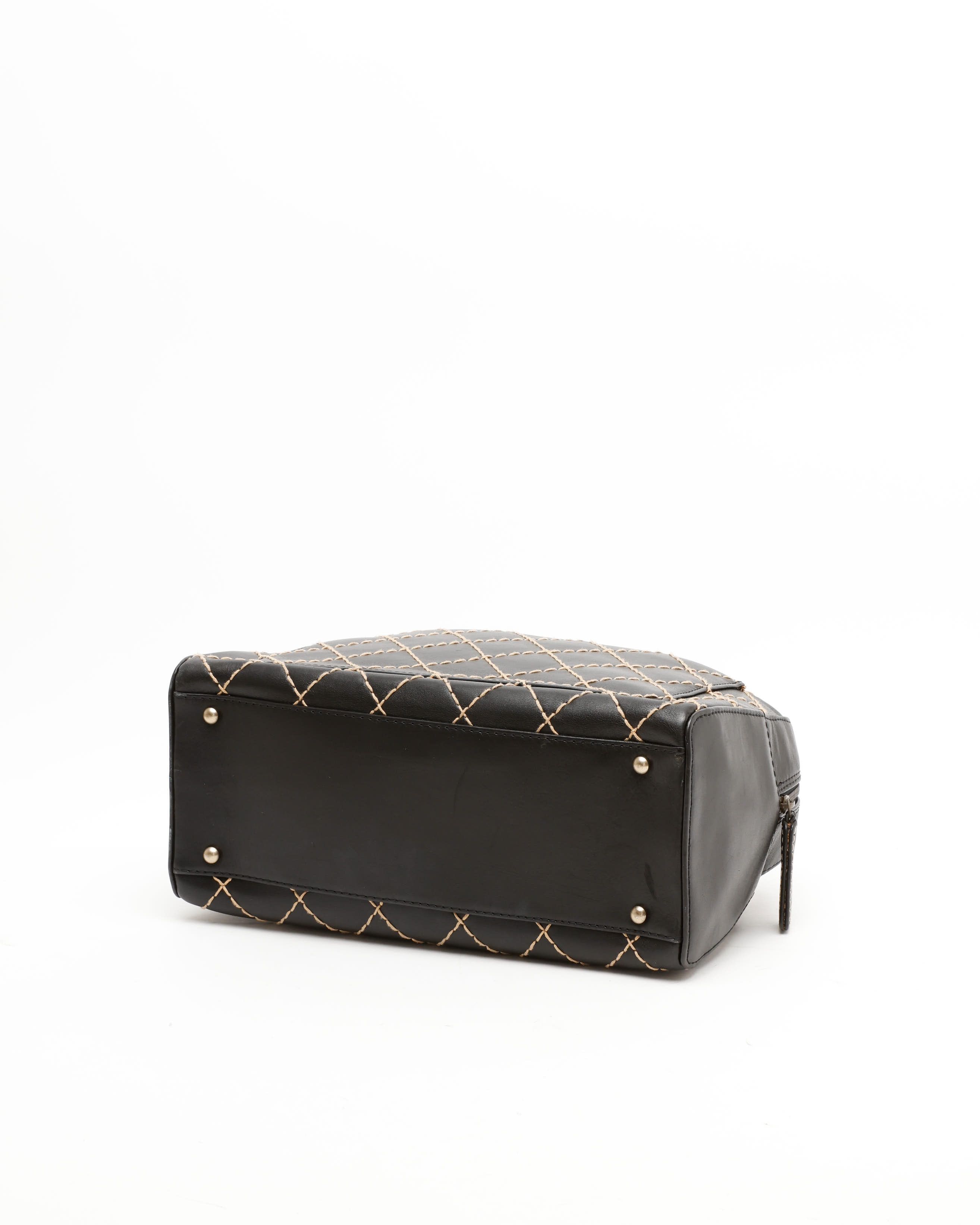 Pre-owned Chanel Wild Stitch Boston Bag In Black