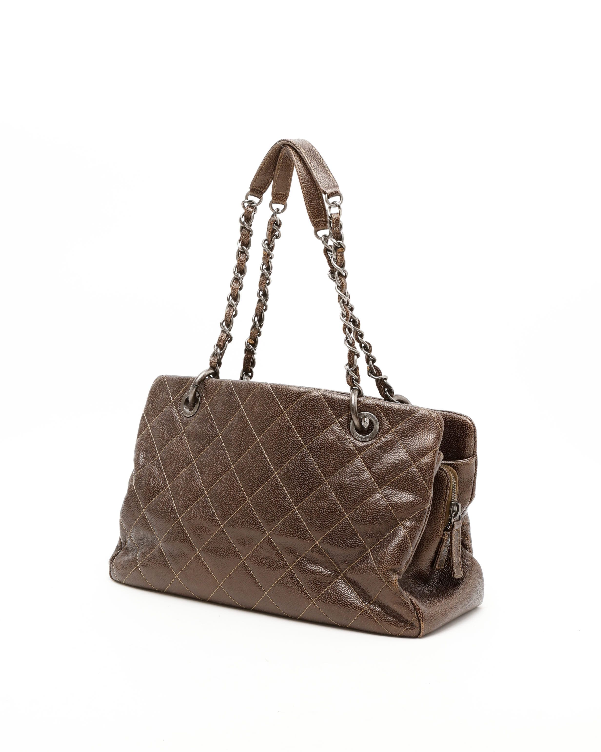 Pre-owned Chanel Cc Caviar Tote Bag In Brown